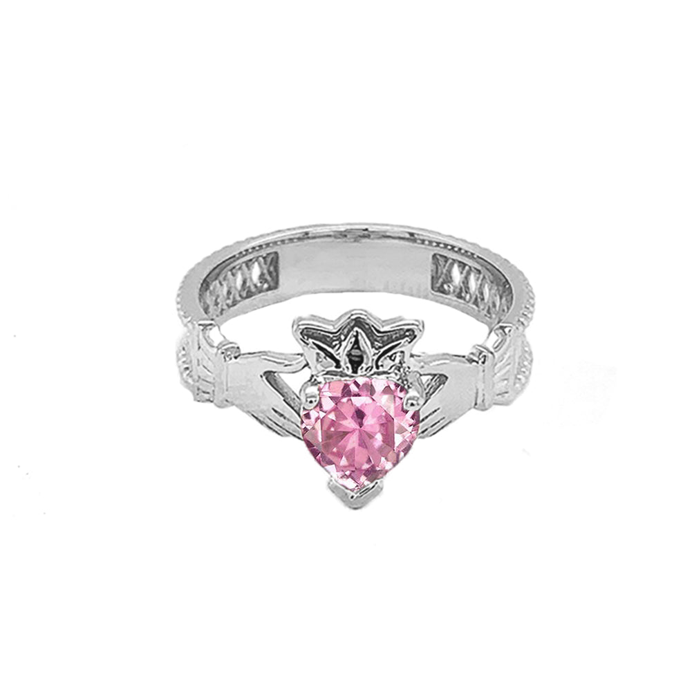 Sterling Silver Lab Created CZ Celtic Design Claddagh Proposal Ring, view 11