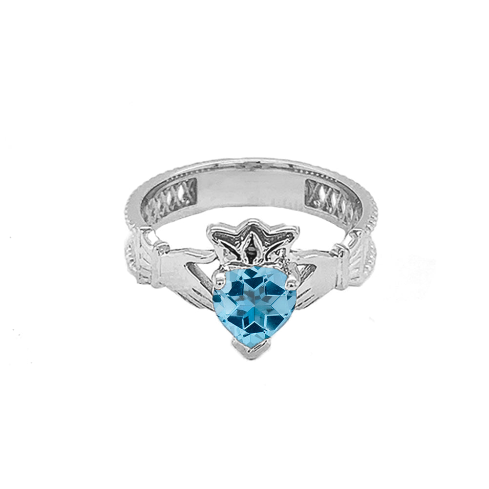 Sterling Silver Lab Created CZ Celtic Design Claddagh Proposal Ring, view 13