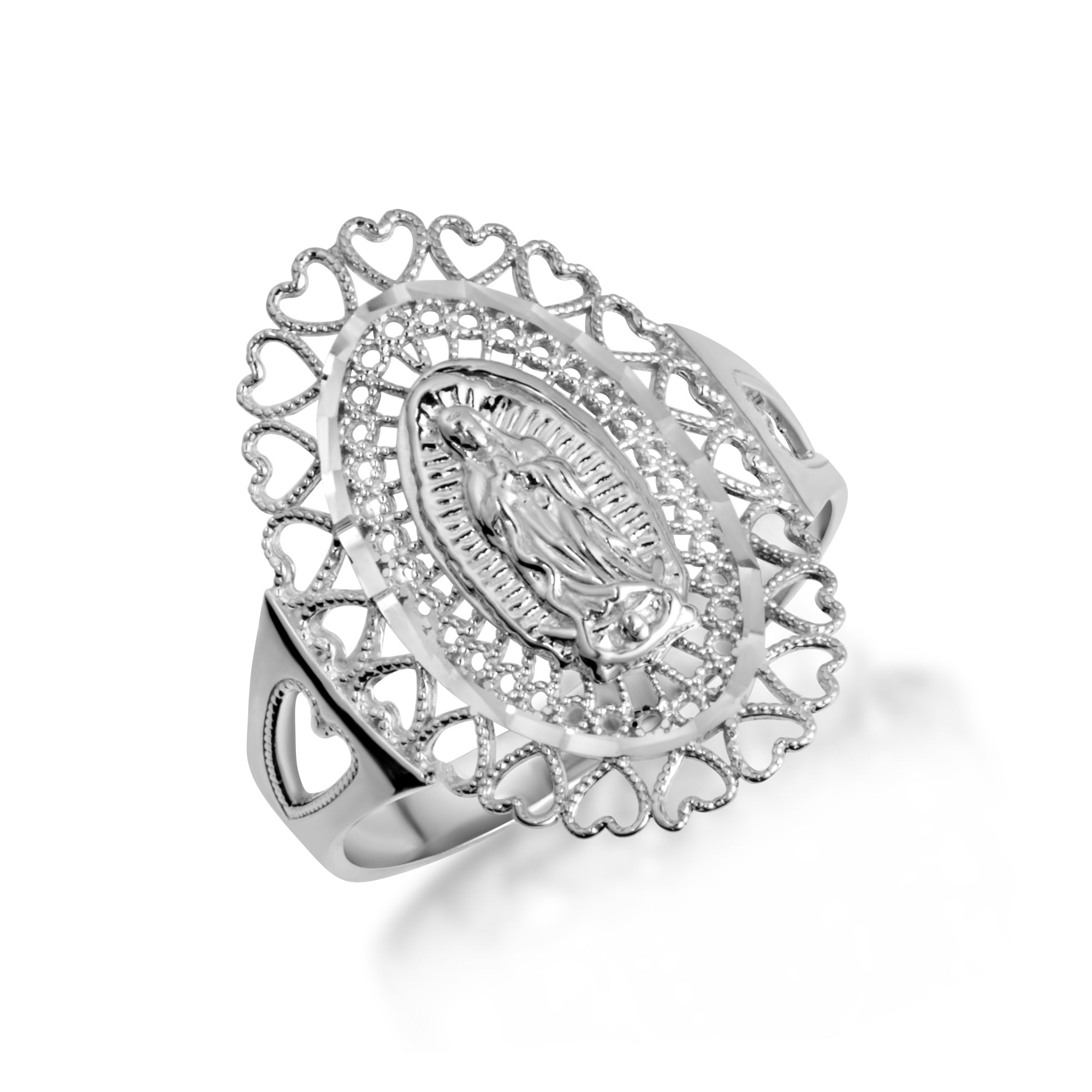 Sterling Silver Lady Of Guadalupe Sacred Heart Oval Medallion Ring