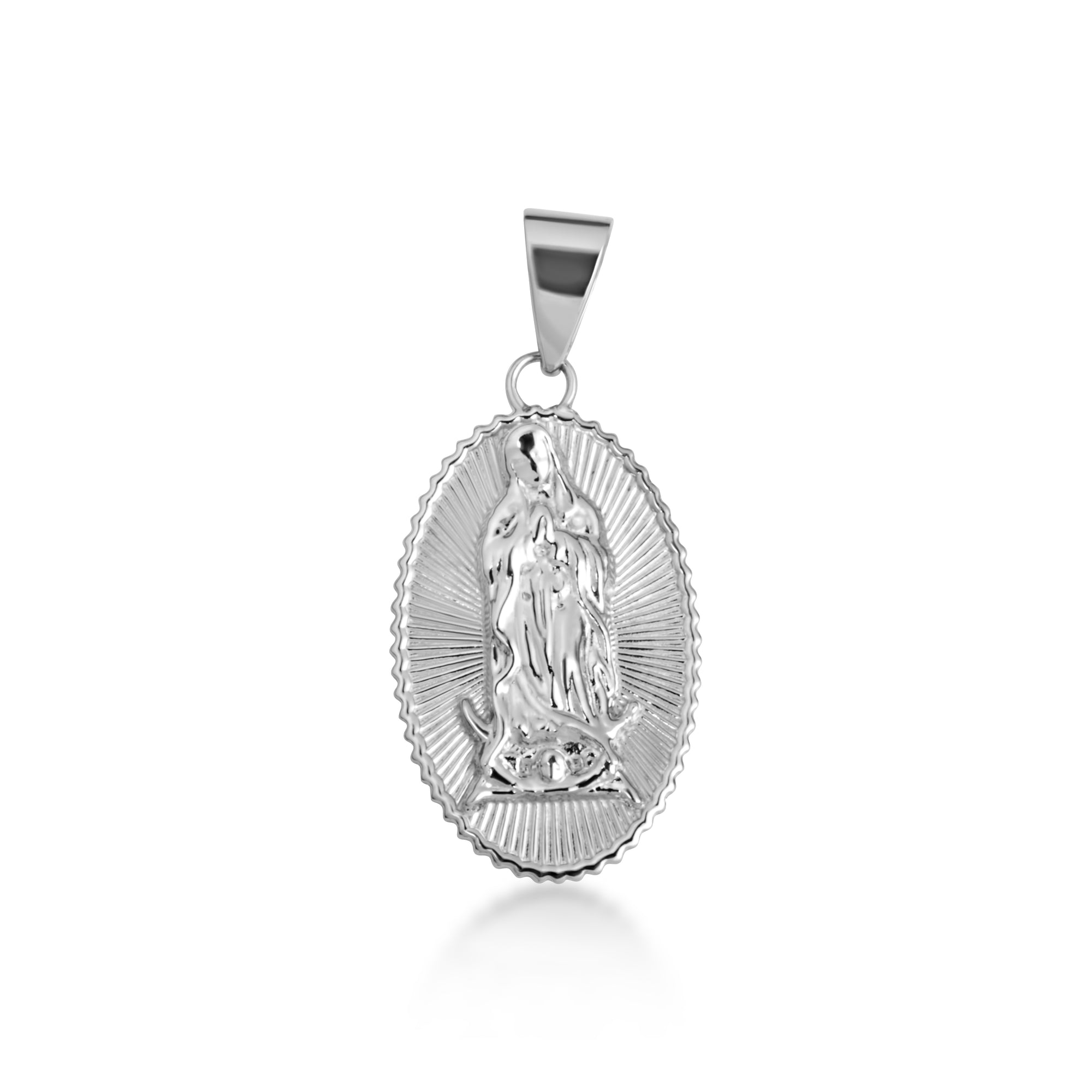 Sterling Silver Lady Of Guadalupe Sacred Oval Medallion Pendant Necklace