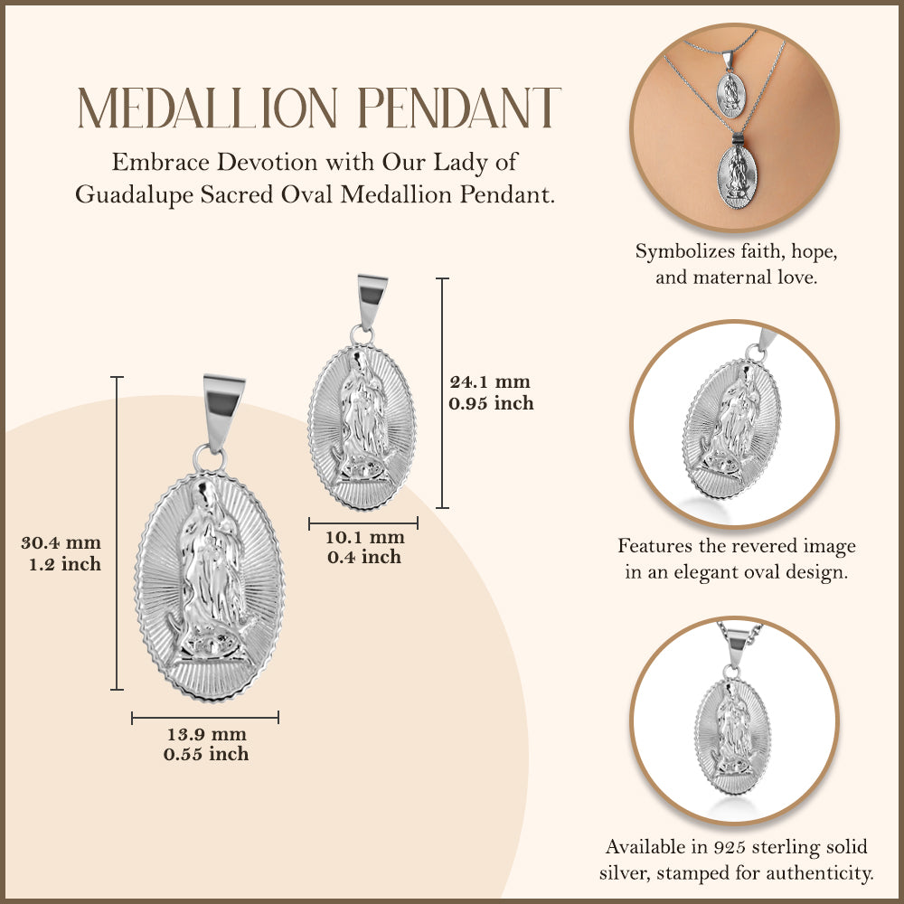 Sterling Silver Lady Of Guadalupe Sacred Oval Medallion Pendant Necklace, view 3