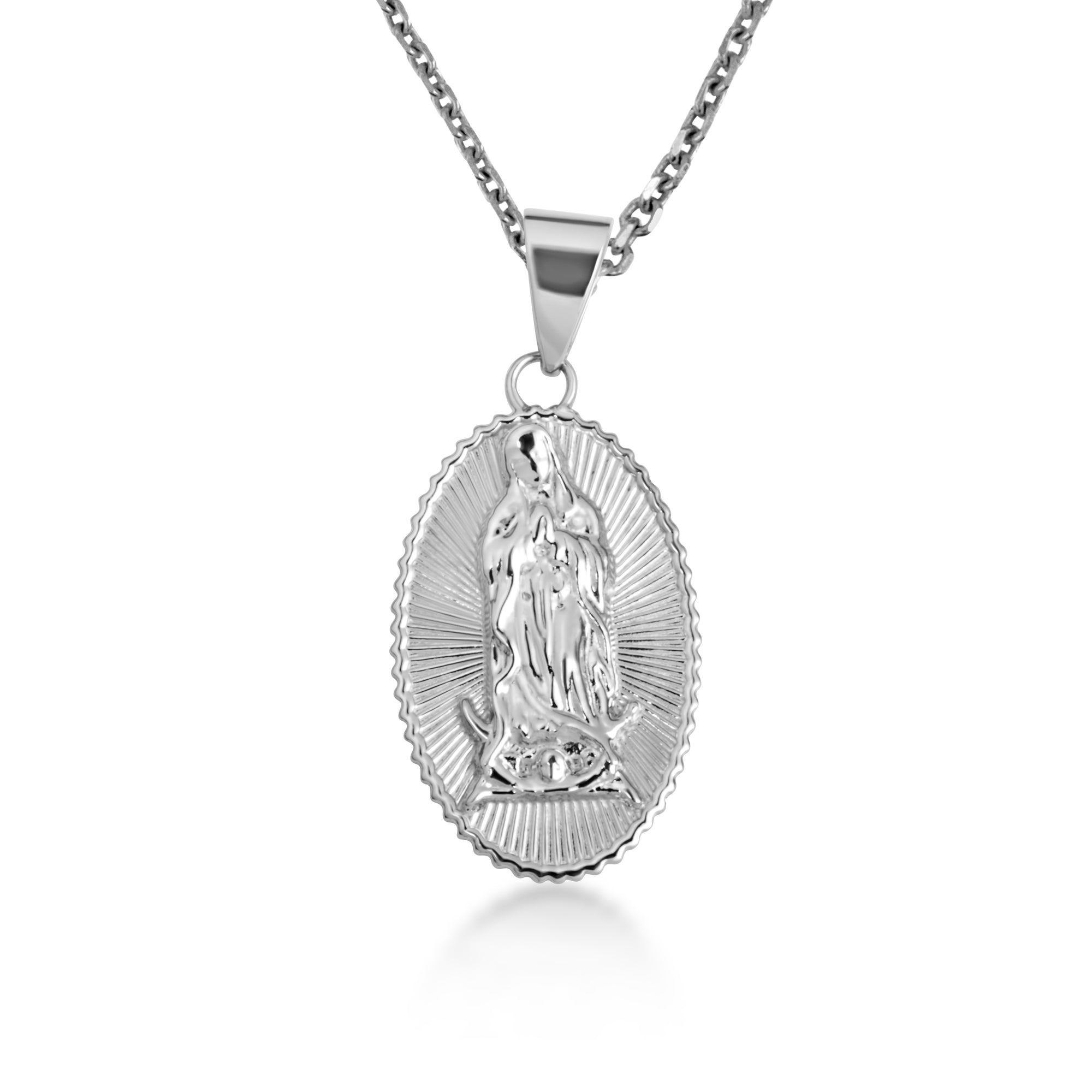Sterling Silver Lady Of Guadalupe Sacred Oval Medallion Pendant Necklace, view 4
