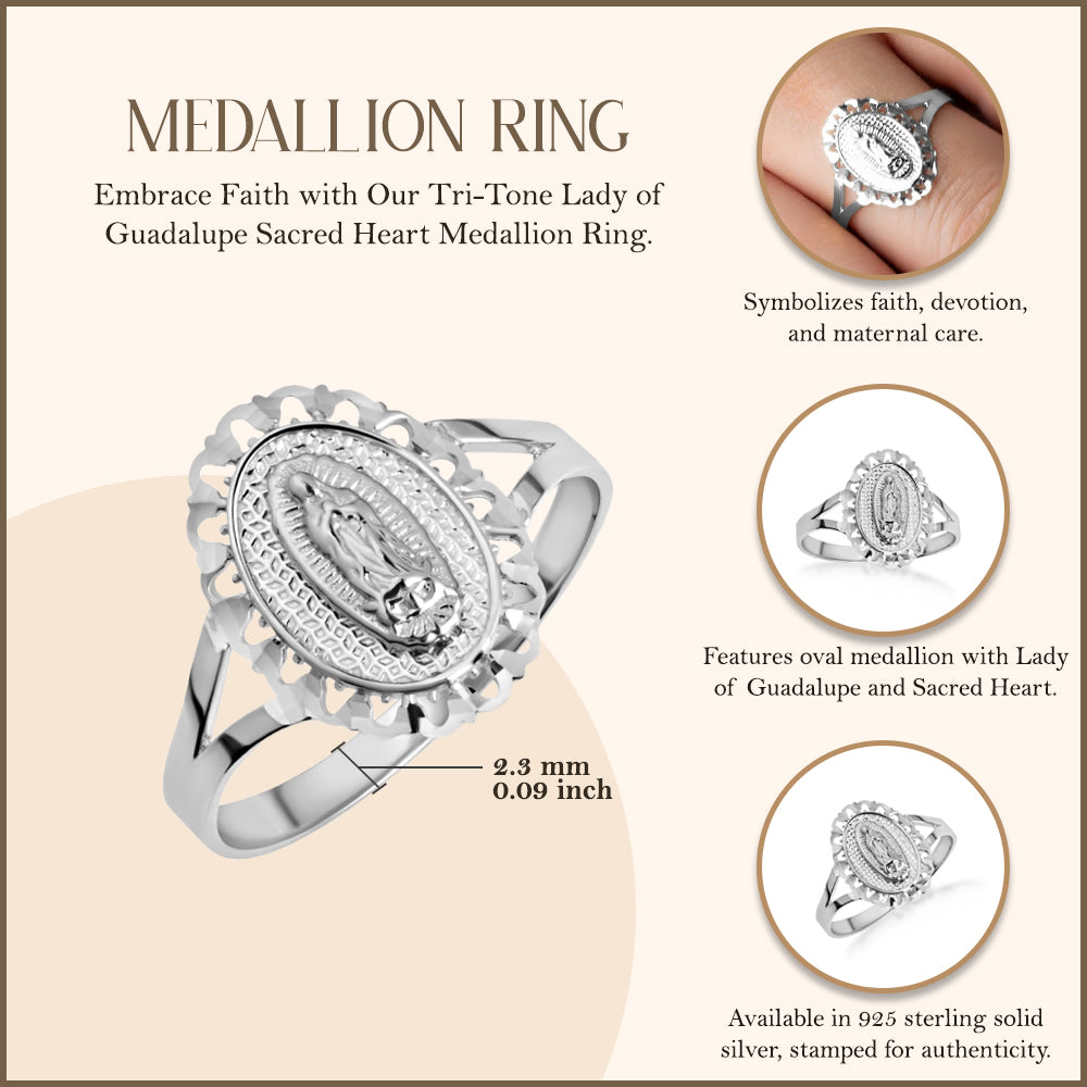 Sterling Silver Lady Of Guadalupe Sacred Oval Medallion Ring, view 3