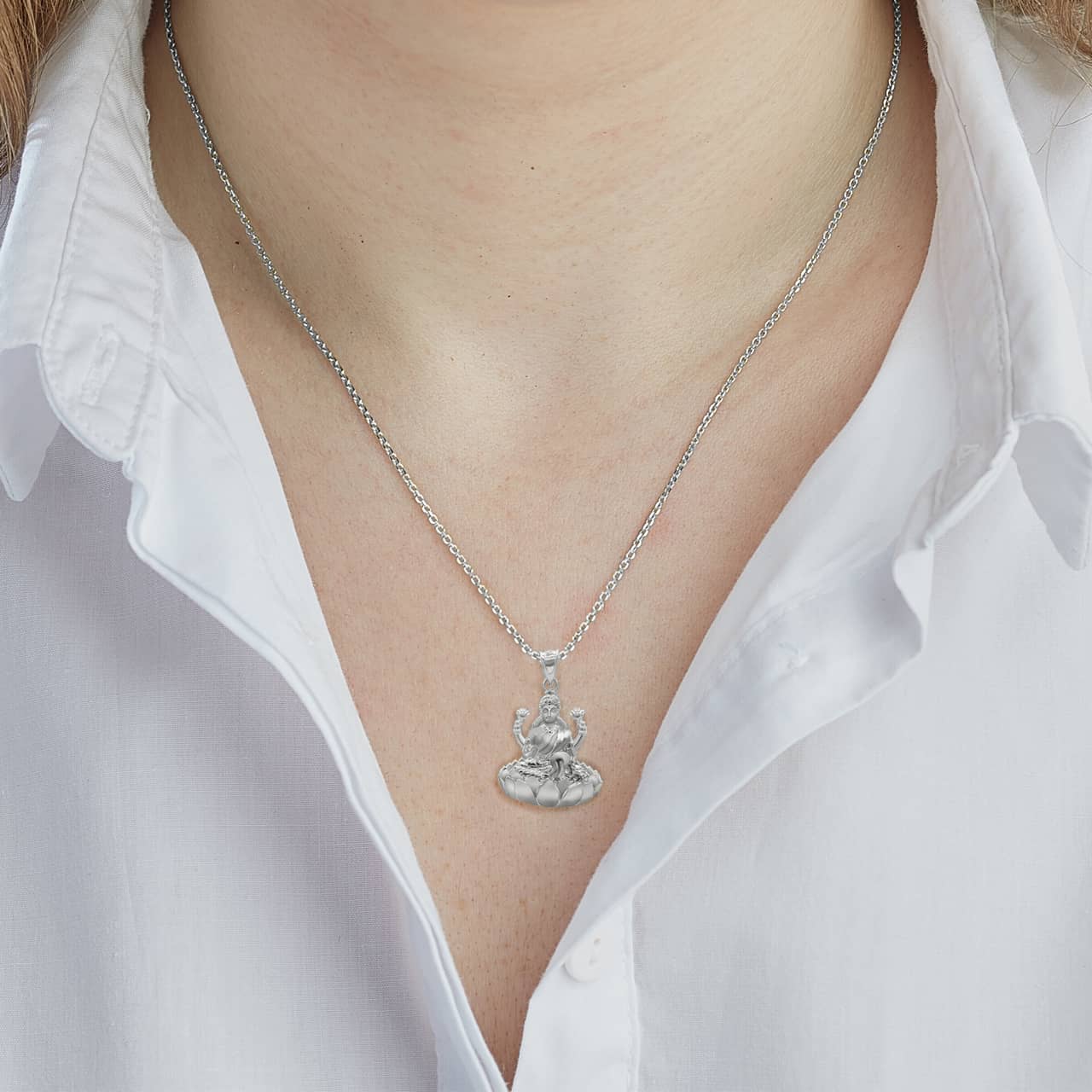 Sterling Silver Lakshmi God Hindu Pendant Necklace, view 2