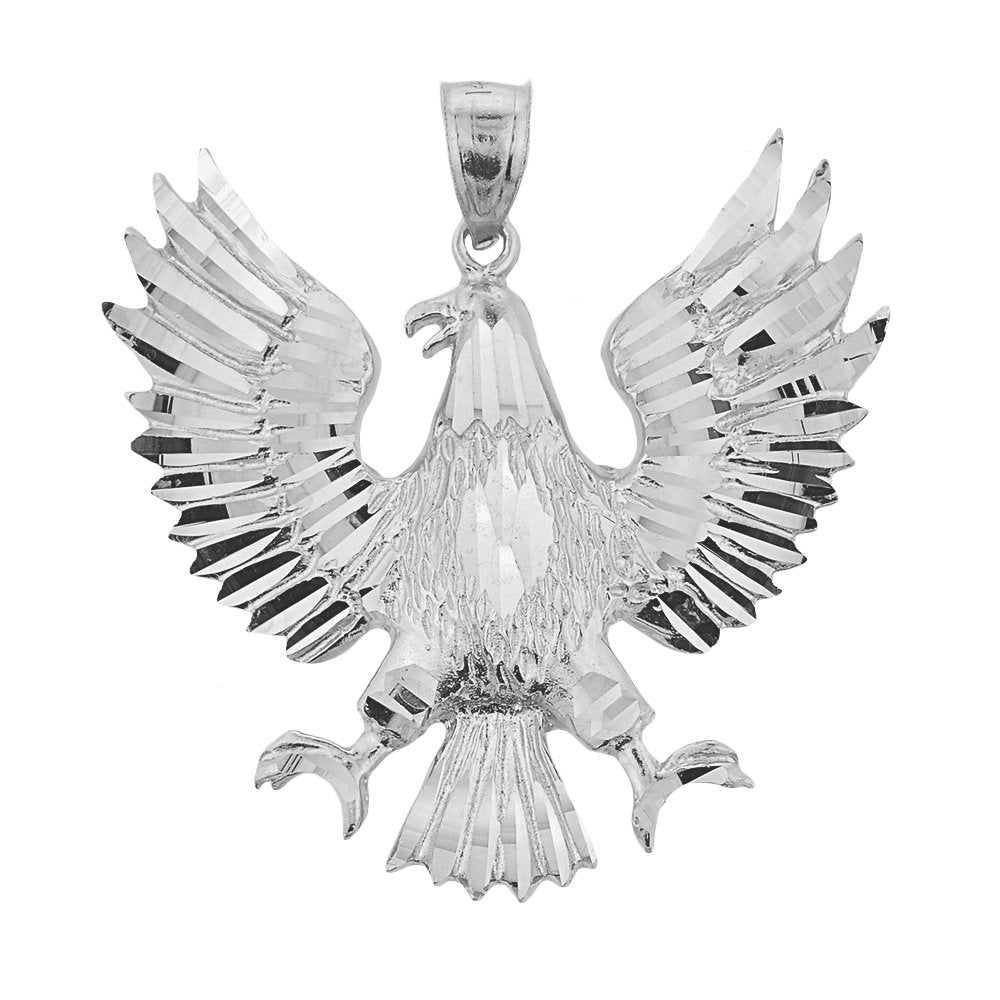 Sterling Silver Large Diamond Cut Eagle Pendant Necklace