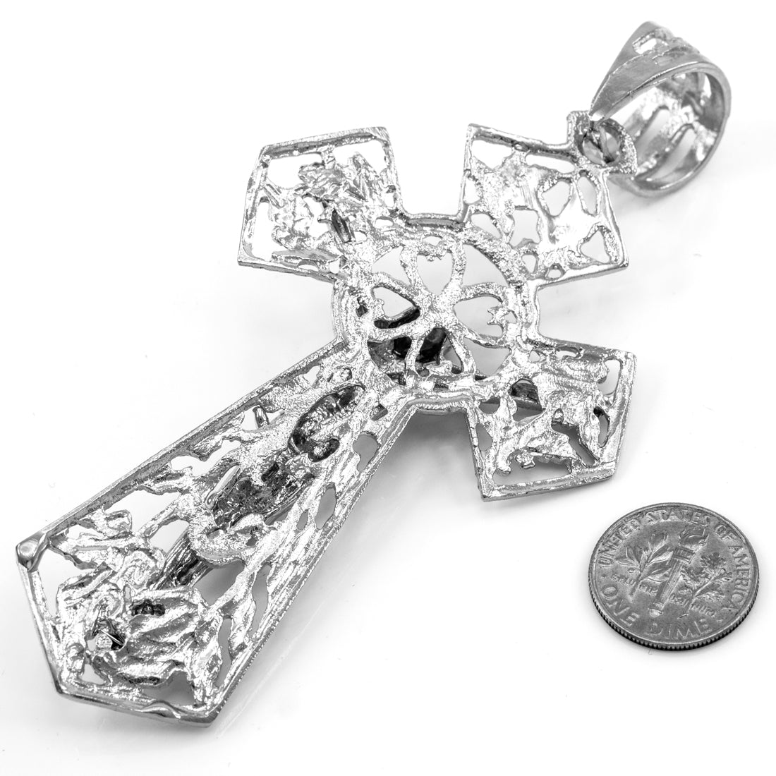 Sterling Silver Large Jesus Christ Cross Crucifix Diamond Cut Pendant Necklace, view 2