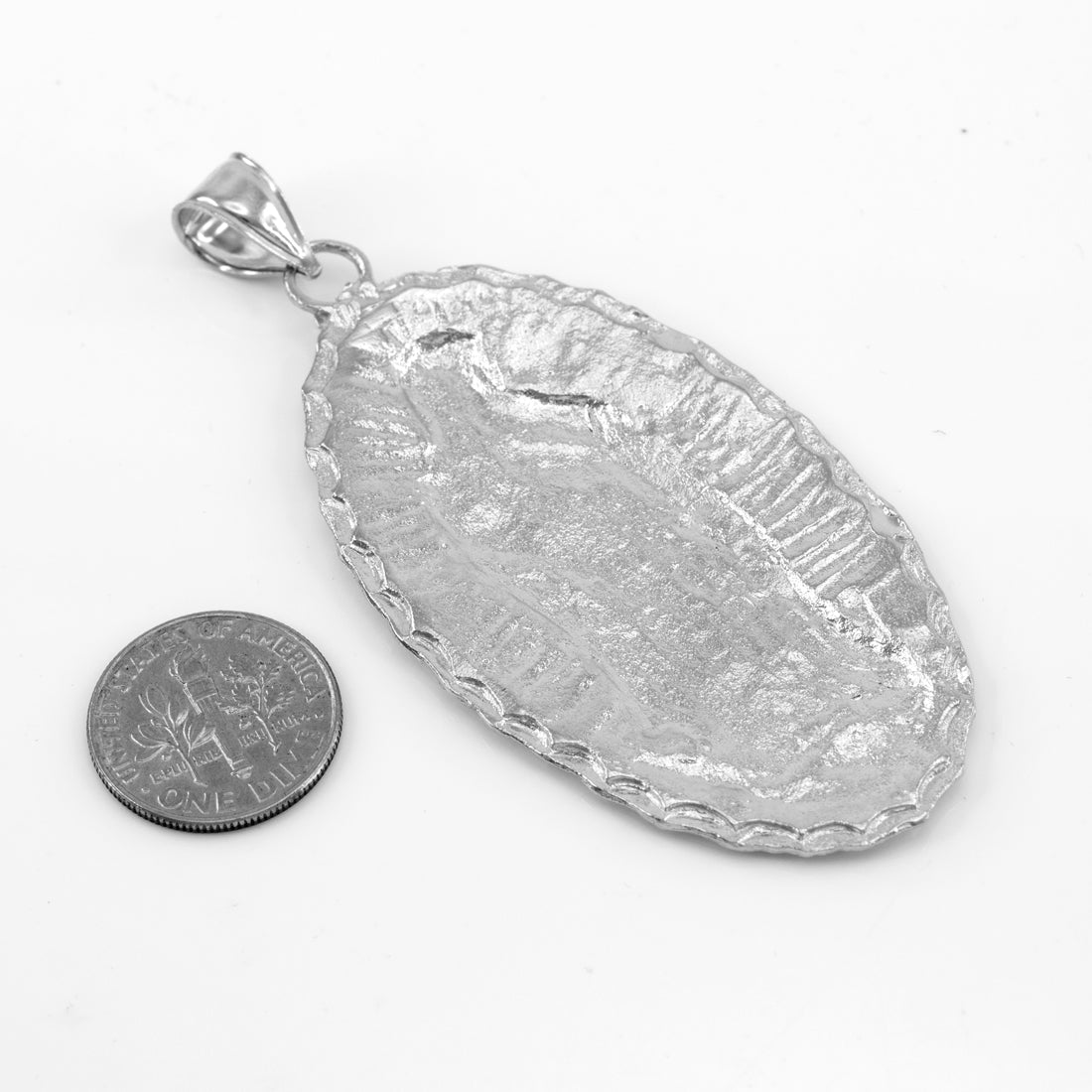 Sterling Silver Large Our Lady of Guadalupe Diamond Cut Pendant, view 2