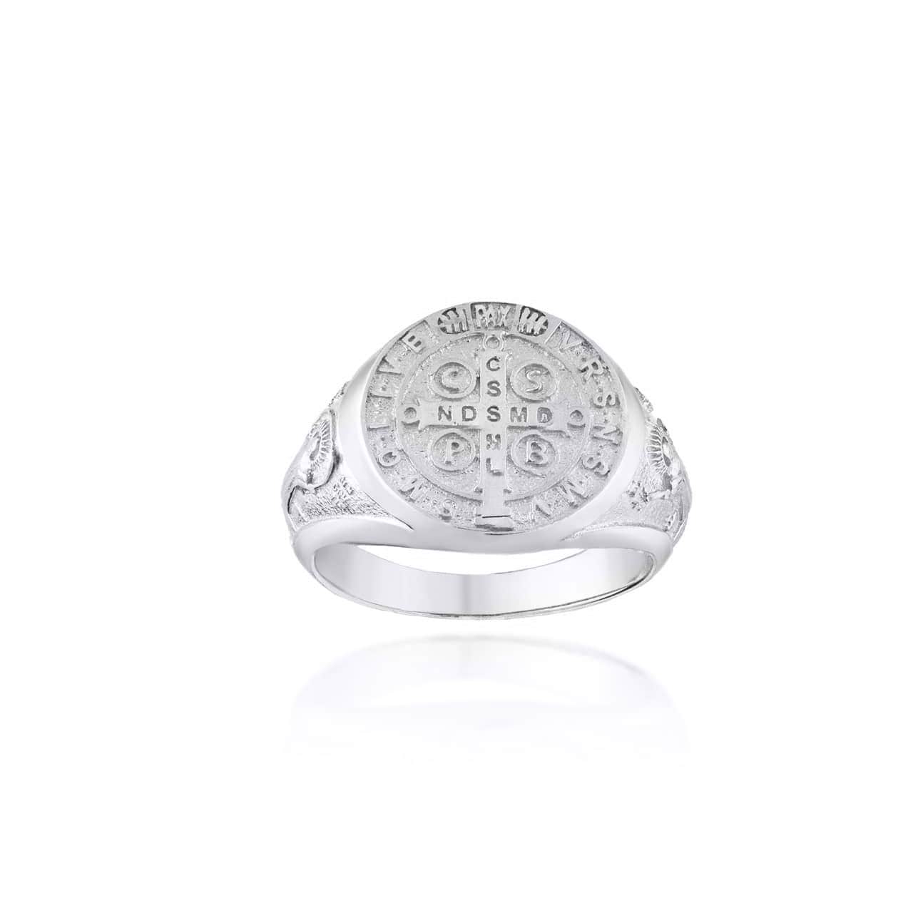 Sterling Silver Large Religious Saint Benedict Holy Cross Signet Ring