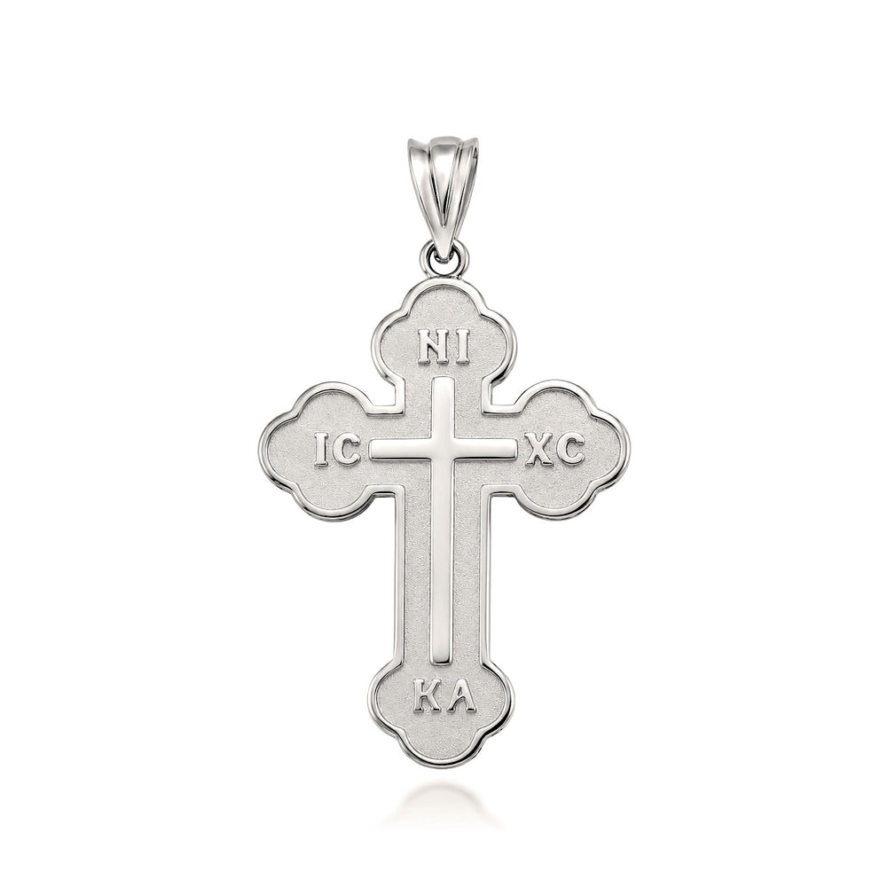 Sterling Silver Large Saint Nicholas Greek Orthodox Russian Cross Pendant Necklace