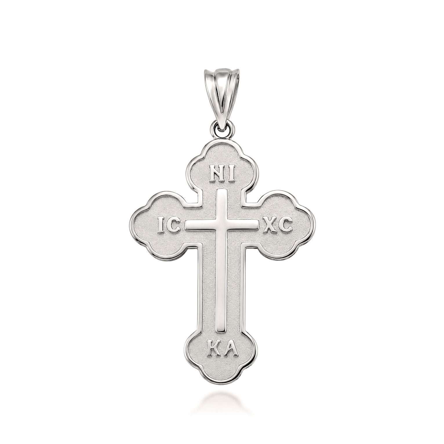 Sterling Silver Large Saint Nicholas Greek Orthodox Russian Cross Pendant Necklace