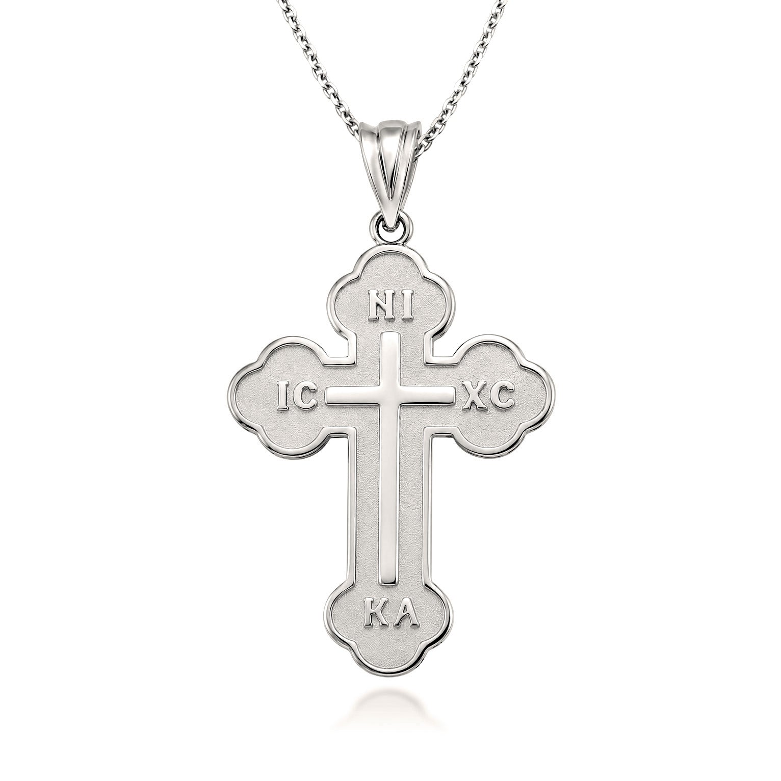 Sterling Silver Large Saint Nicholas Greek Orthodox Russian Cross Pendant Necklace, view 4