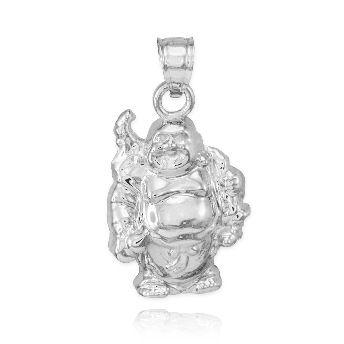 Sterling Silver Laughing Buddha Pendant Necklace, view 2