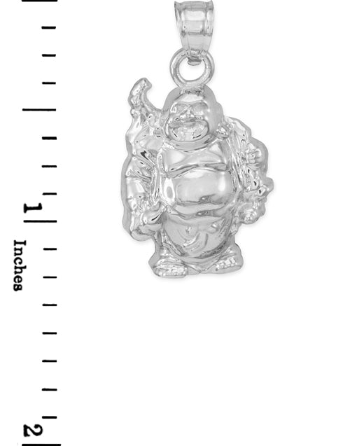 Sterling Silver Laughing Buddha Pendant Necklace, view 3