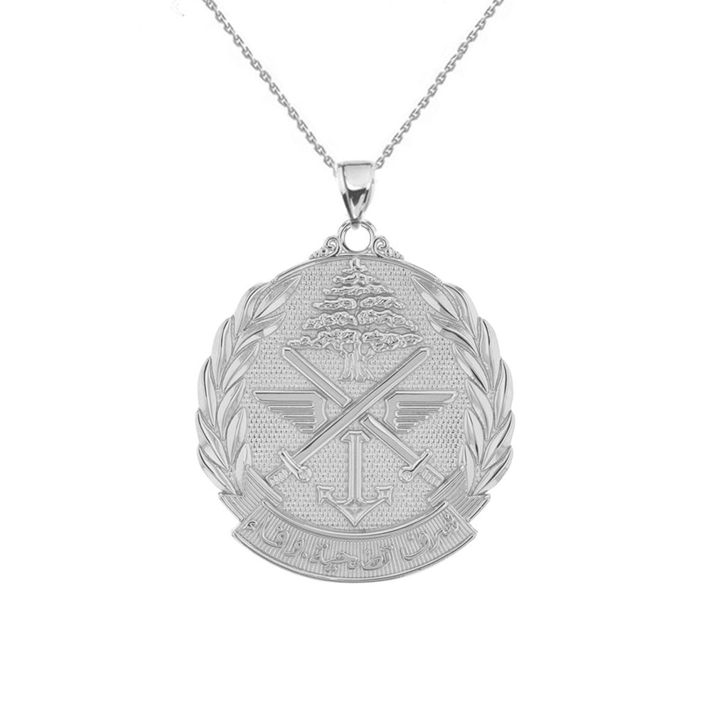 Sterling Silver Lebanese Army Emblem Pendant Necklace (1.32")