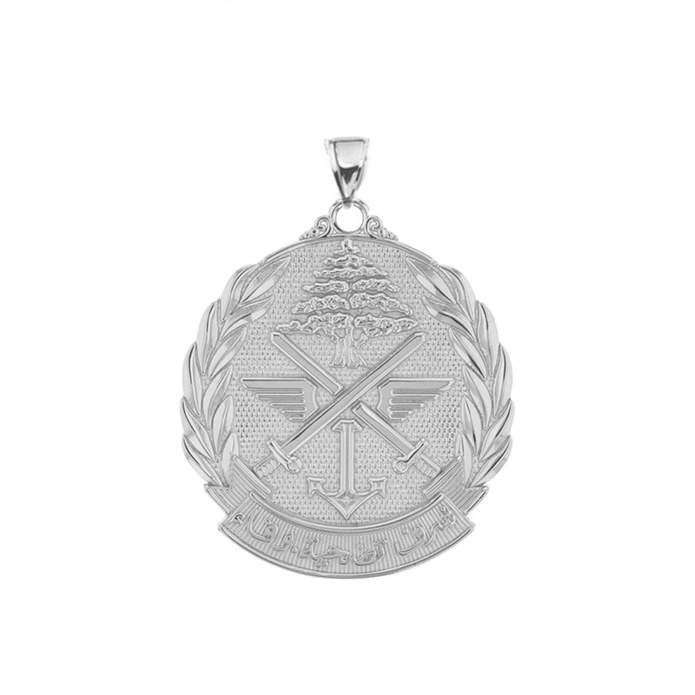 Sterling Silver Lebanese Army Emblem Pendant Necklace (1.32"), view 2