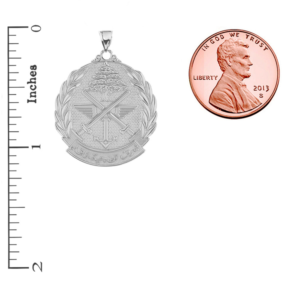 Sterling Silver Lebanese Army Emblem Pendant Necklace (1.32"), view 3