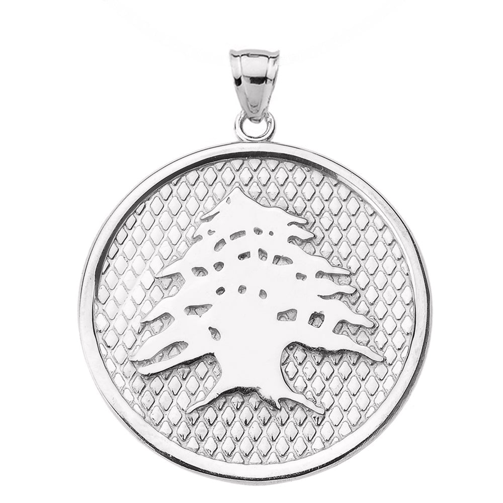 Sterling Silver Lebanese Cedar Tree Round Pendant Necklace, view 2