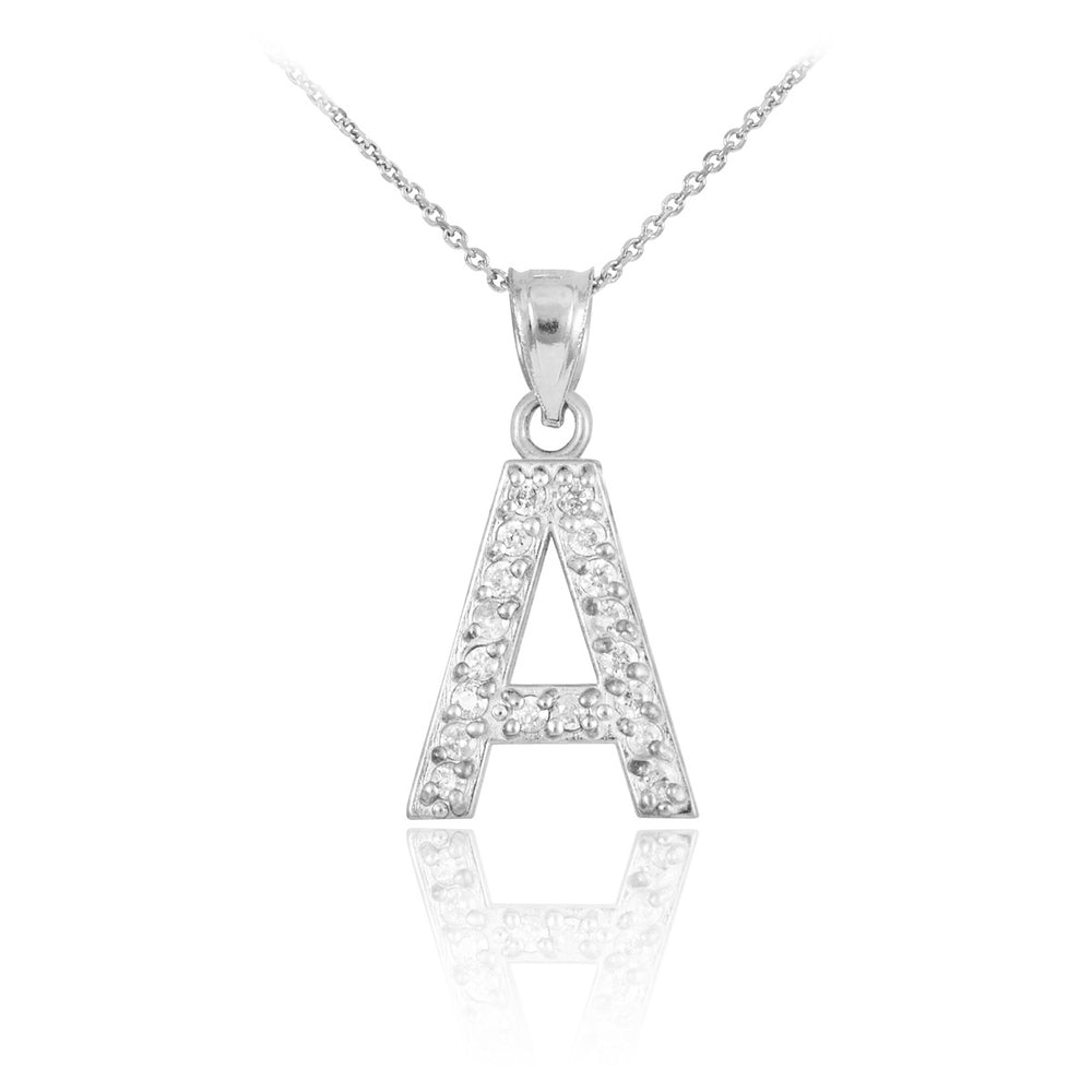 Sterling Silver Letter "A-Z" Initial CZ Monogram Pendant Necklace