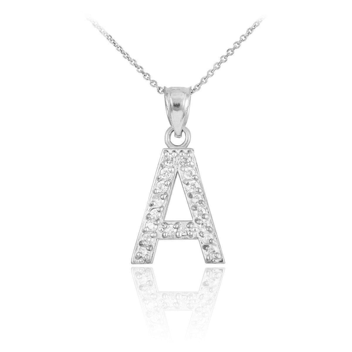 Sterling Silver Letter "A-Z" Initial CZ Monogram Pendant Necklace