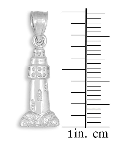Sterling Silver Lighthouse Charm Pendant Necklace, view 3
