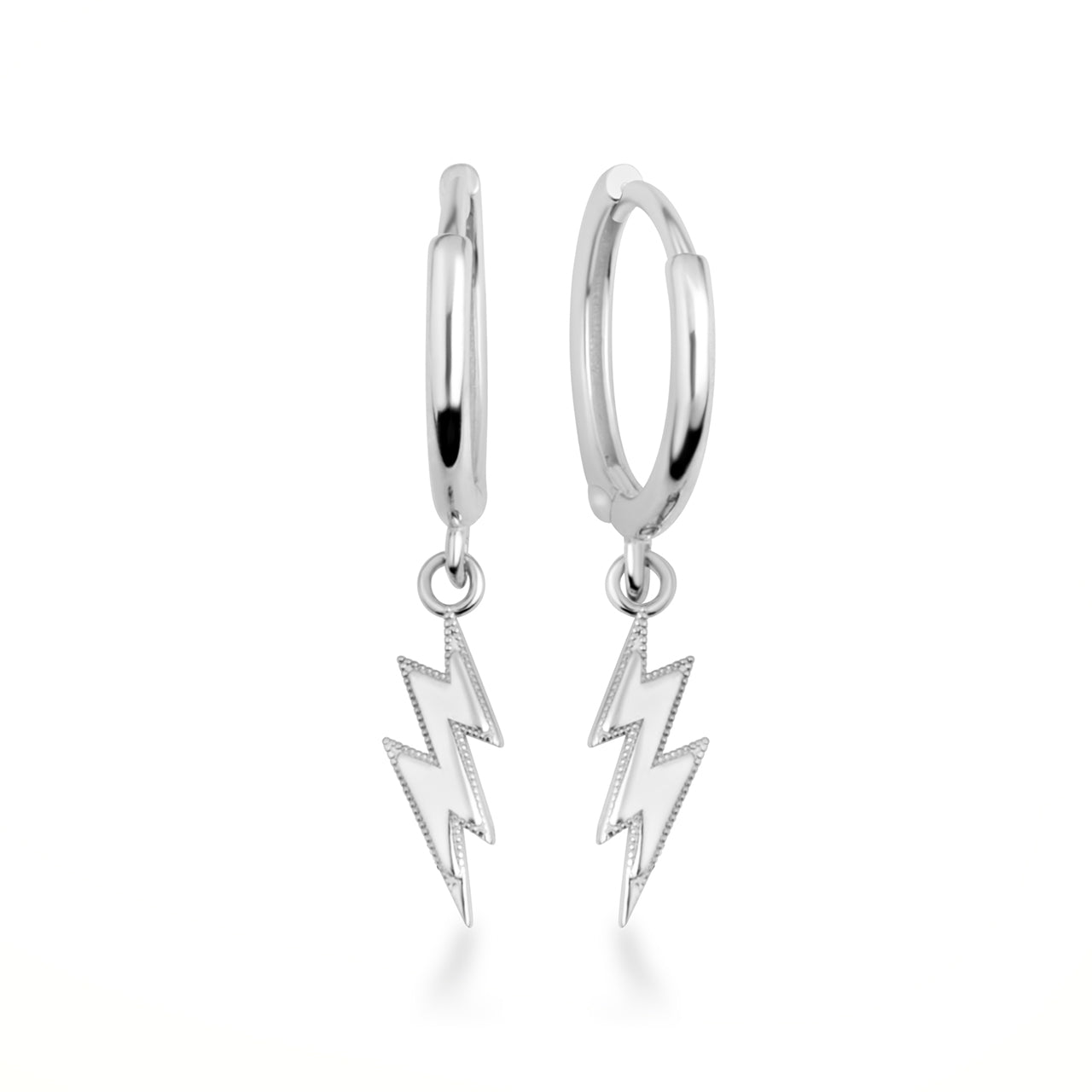 Sterling Silver Lightning Bolt Electric Milgrain Huggie Hoop Earrings