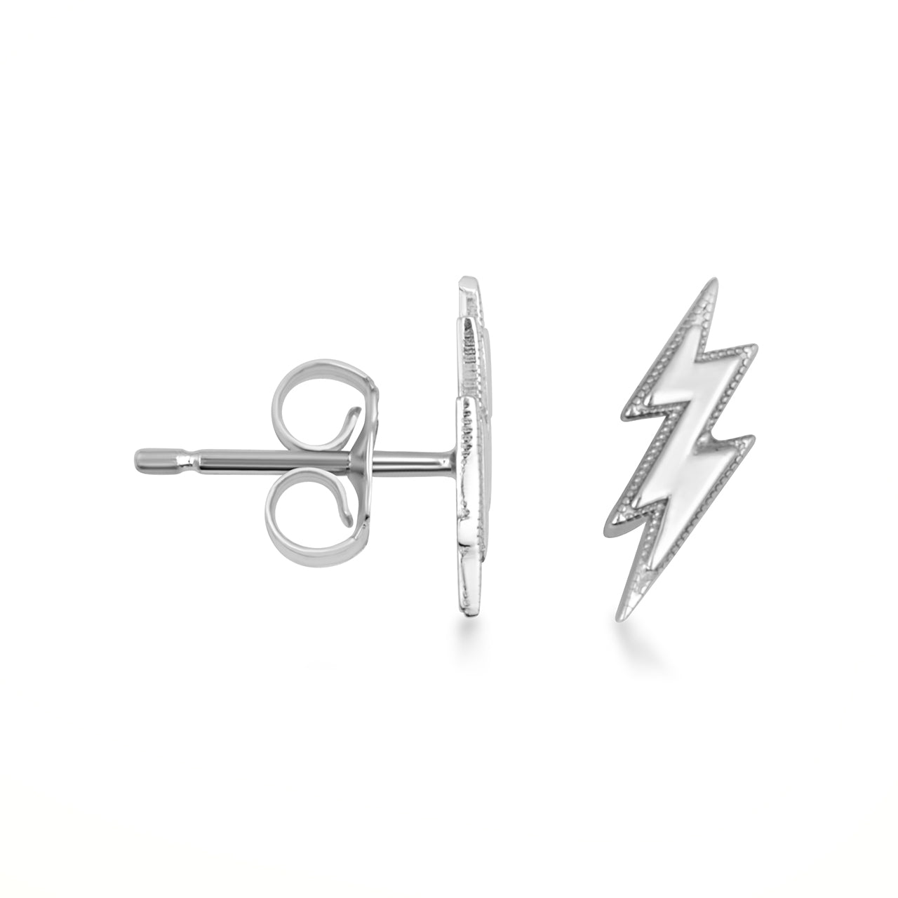 Sterling Silver Lightning Bolt Electric Milgrain Stud Earrings