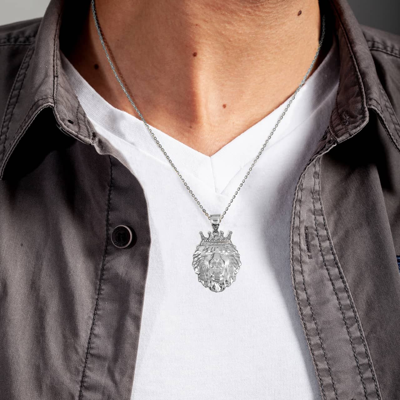 Sterling Silver Lion Crown King of the Jungle Pendant Necklace, view 2