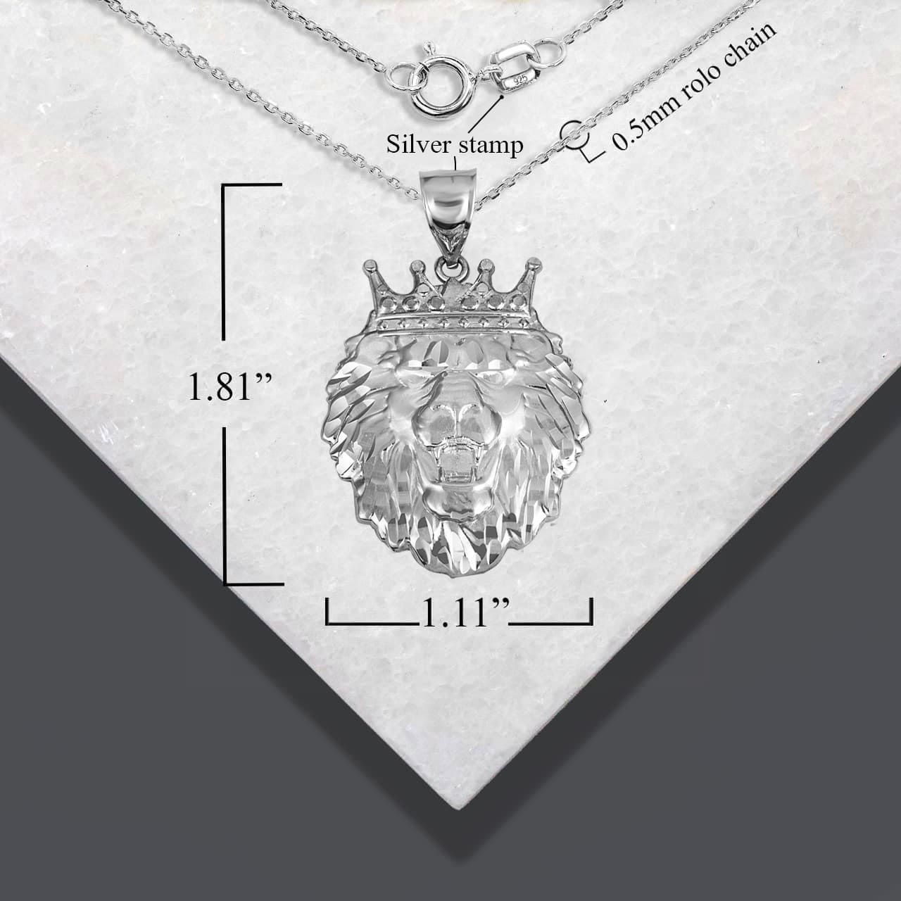 Sterling Silver Lion Crown King of the Jungle Pendant Necklace, view 5
