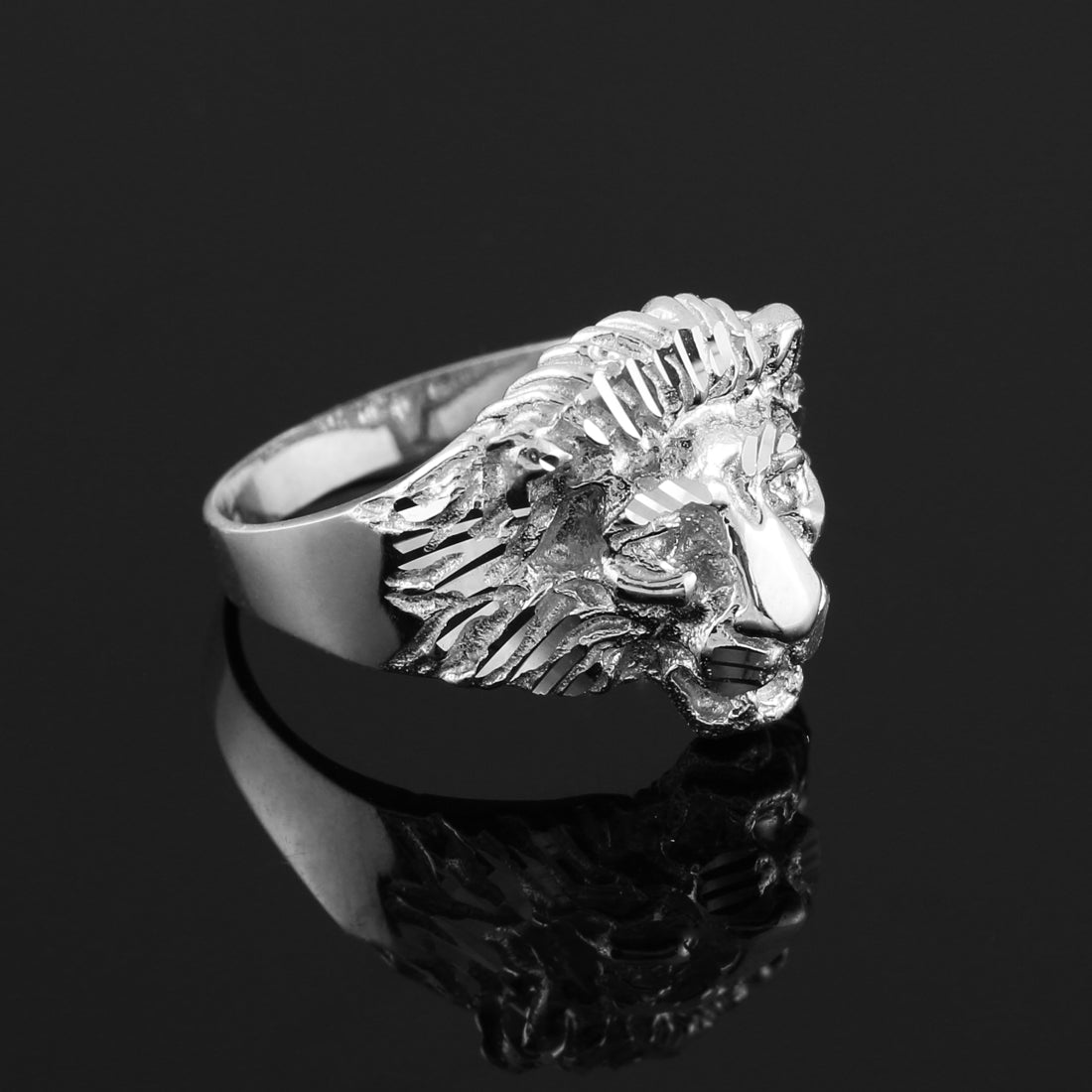 Sterling Silver Lion Head Men's Ring, view 2