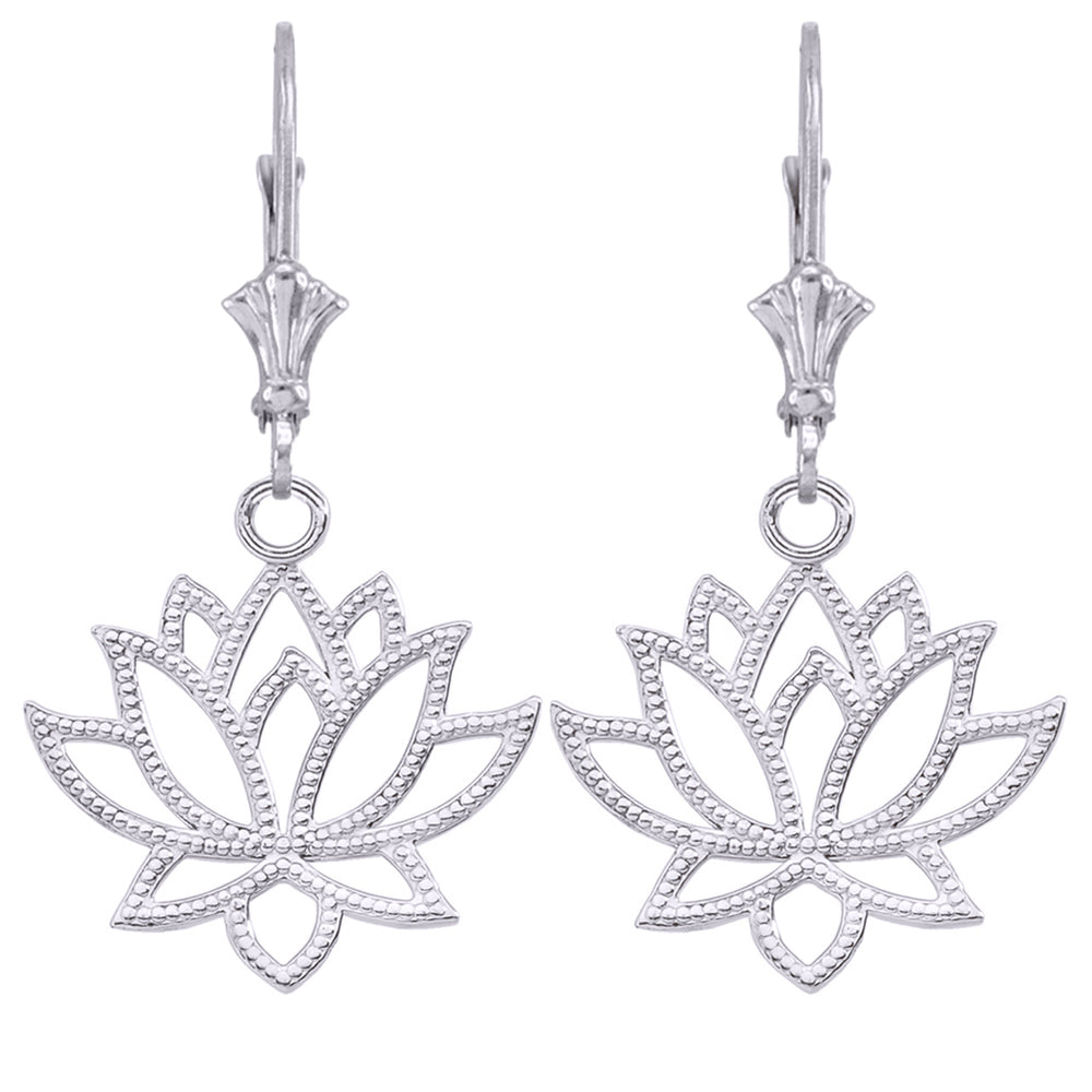 Sterling Silver Lotus Flower Leverback Earrings