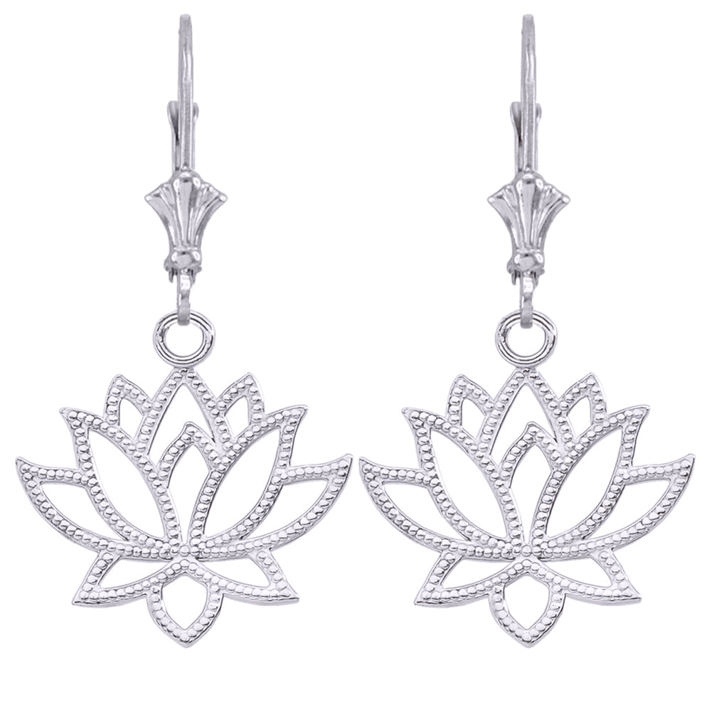 Sterling Silver Lotus Flower Leverback Earrings
