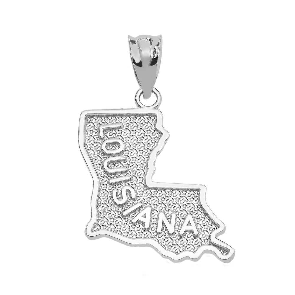 Sterling Silver Louisiana State Map Pendant Necklace, view 2