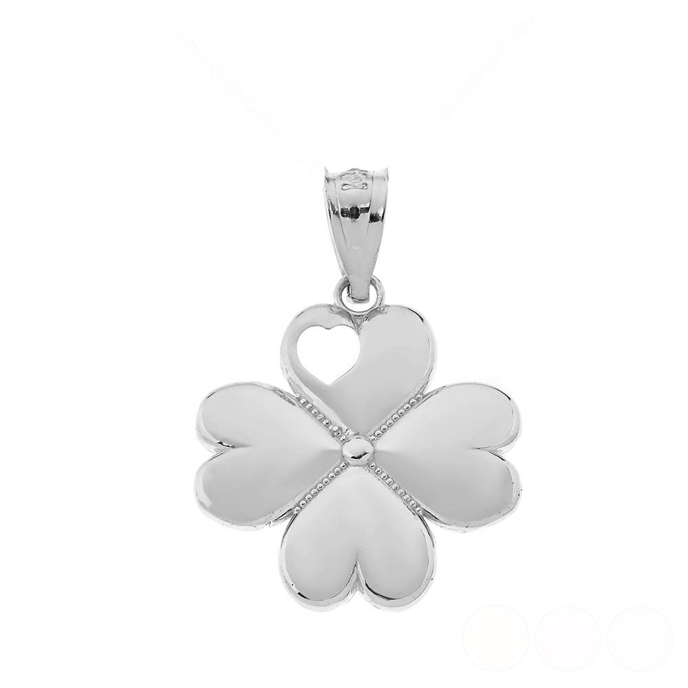 Sterling Silver Lucky 4 Leaf Clover Heart Pendant Necklace, view 2