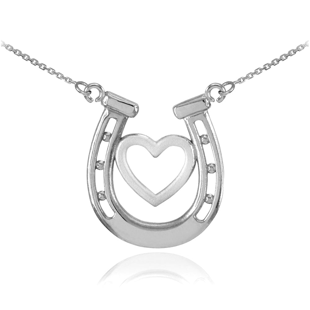 Sterling Silver Lucky Charm Horseshoe with Heart Necklace