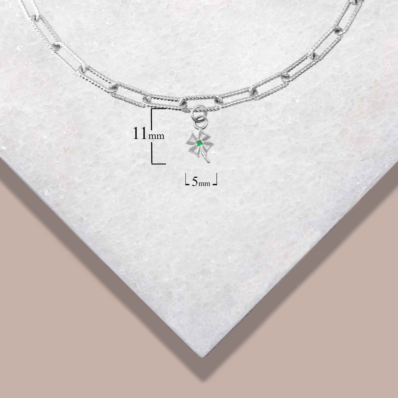 Sterling Silver Lucky Charm Symbols Birthstone Paperclip Chain Link Bracelet, view 7