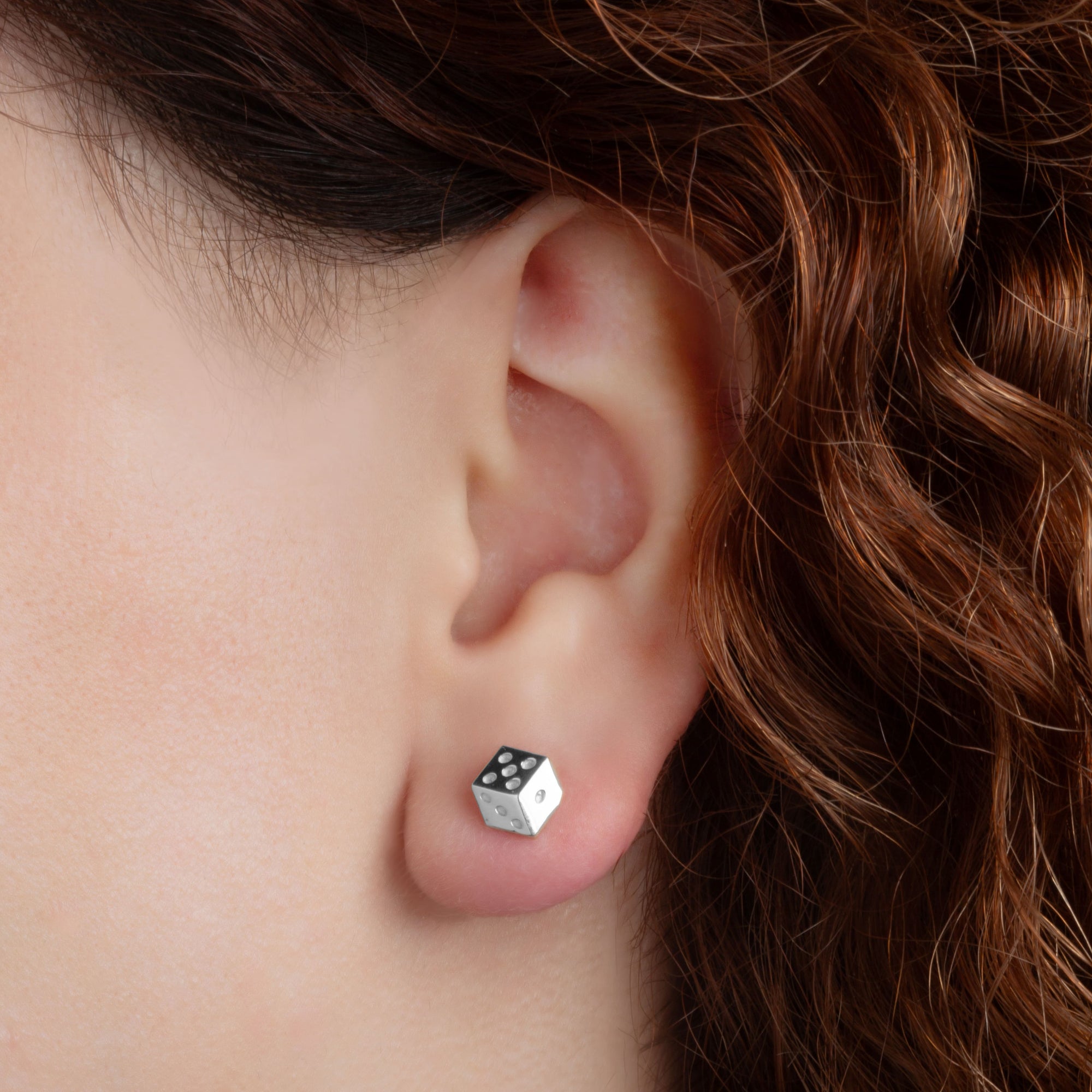 Sterling Silver Lucky Dice Stud Earrings, view 2
