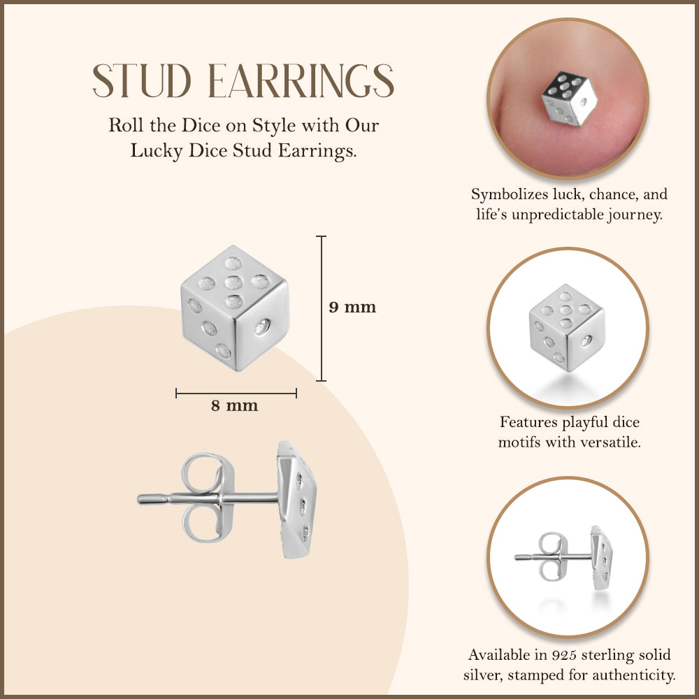 Sterling Silver Lucky Dice Stud Earrings, view 3