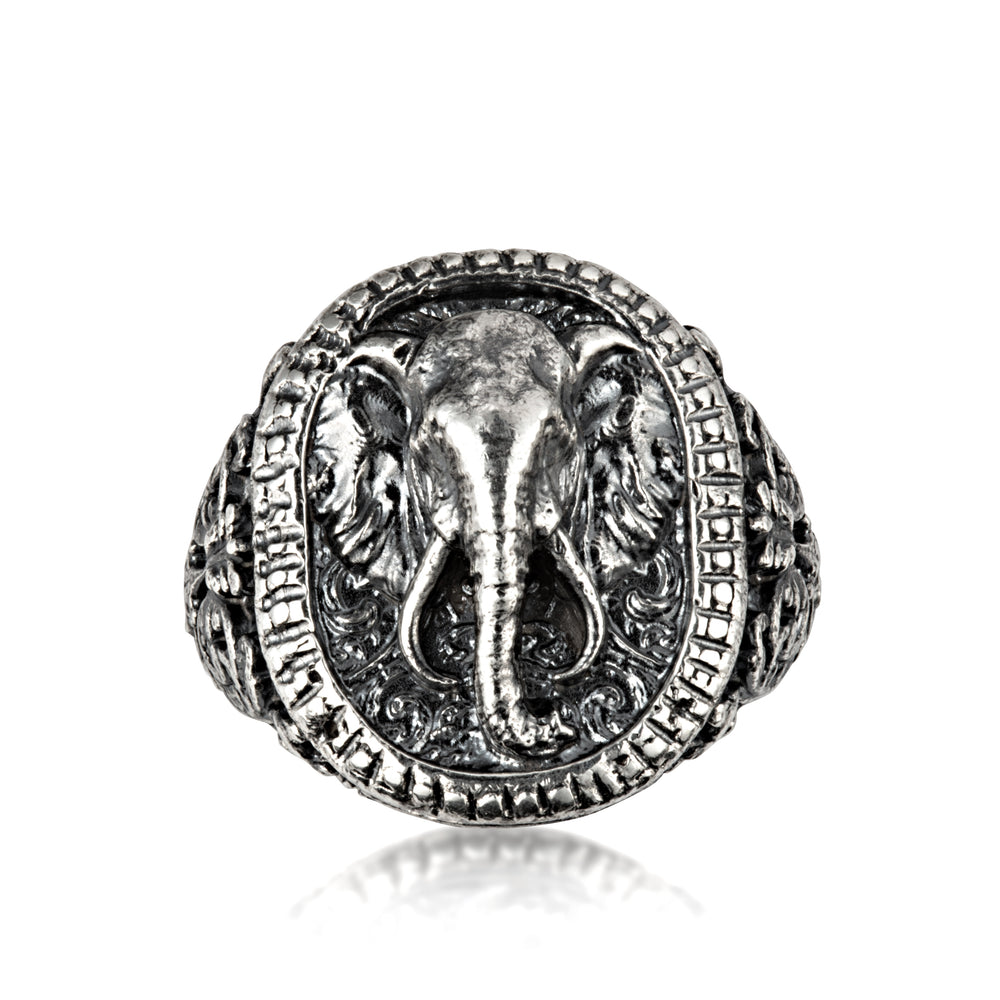 Sterling Silver Lucky Elephant Head Men's Signet Ring