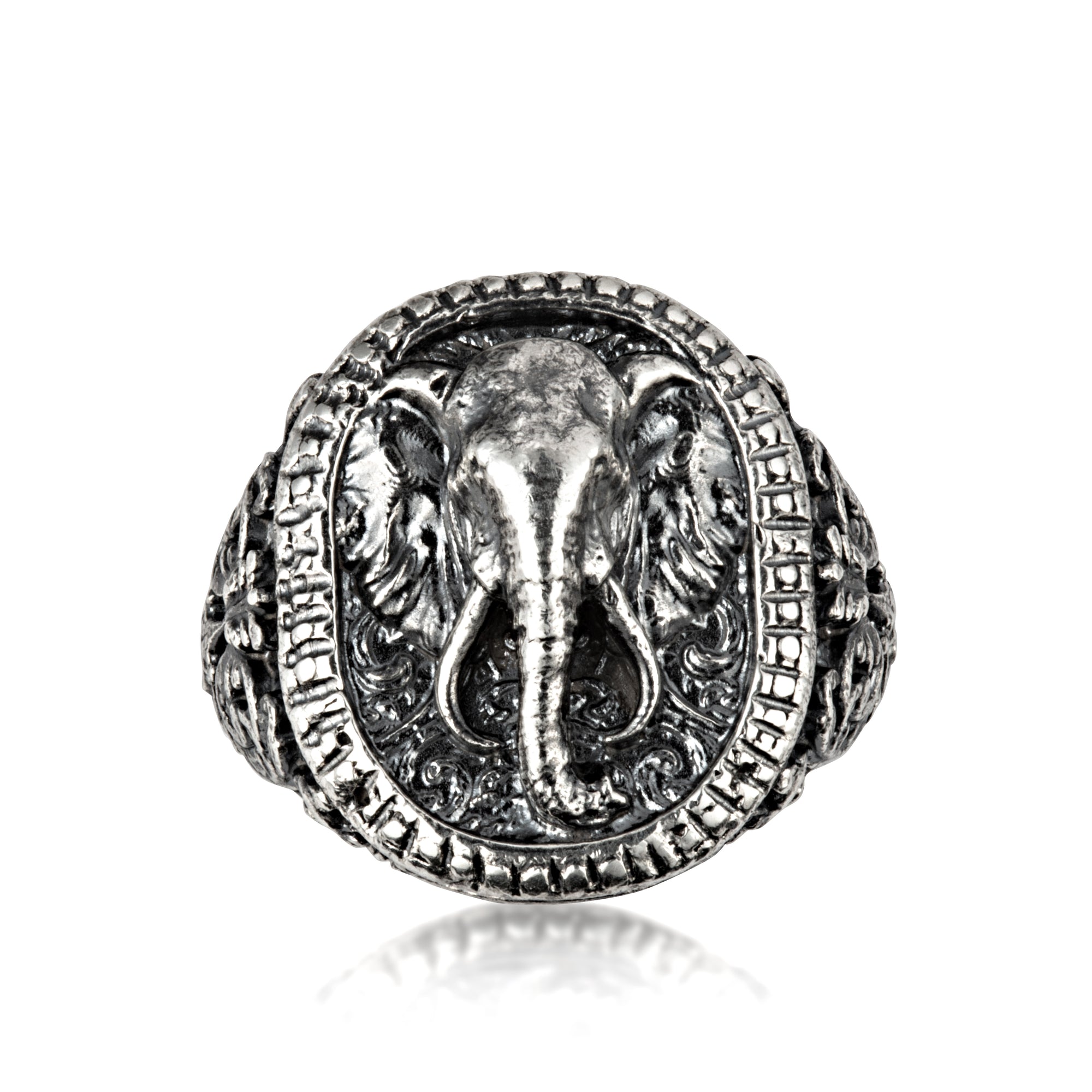 Sterling Silver Lucky Elephant Head Men's Signet Ring