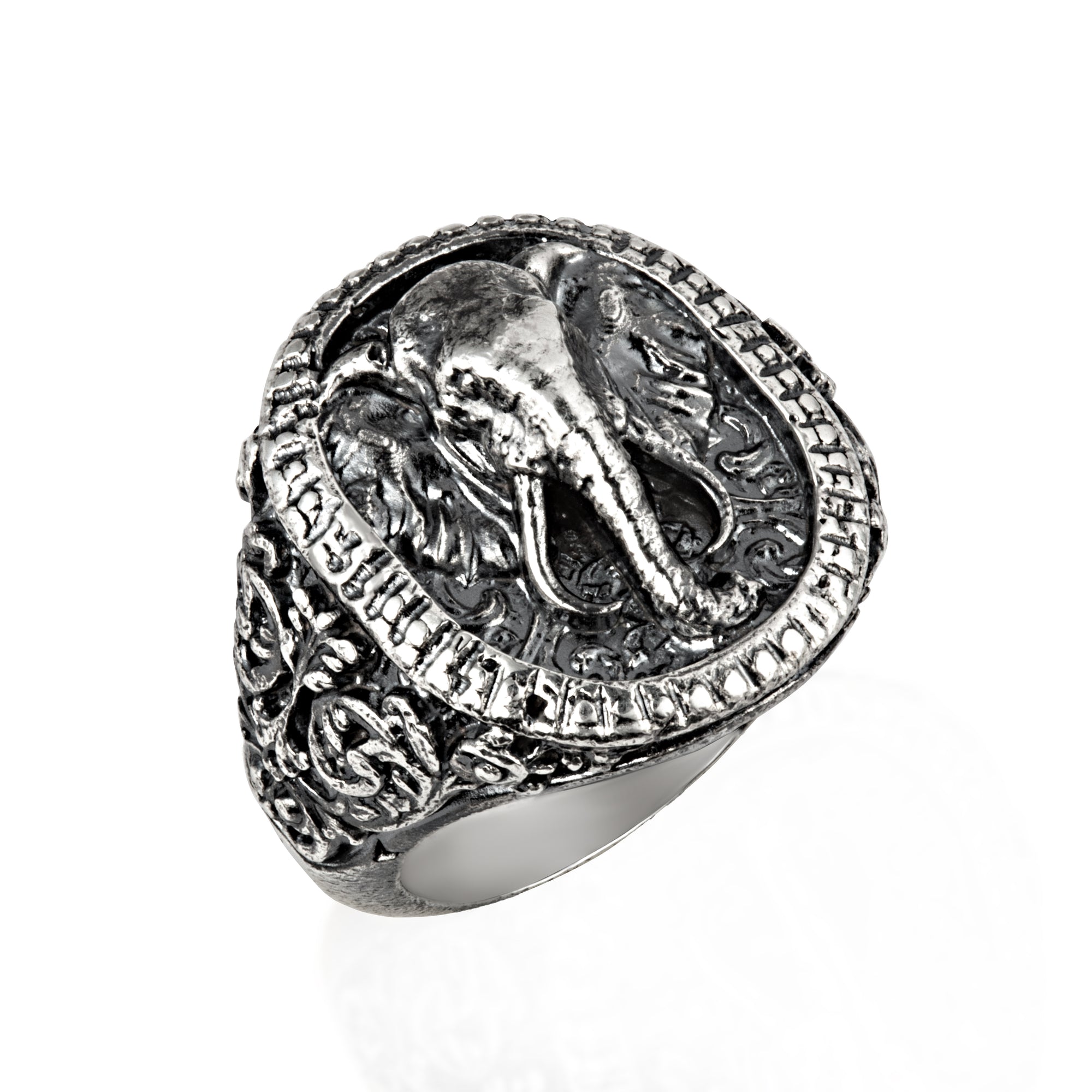 Sterling Silver Lucky Elephant Head Men's Signet Ring, view 3