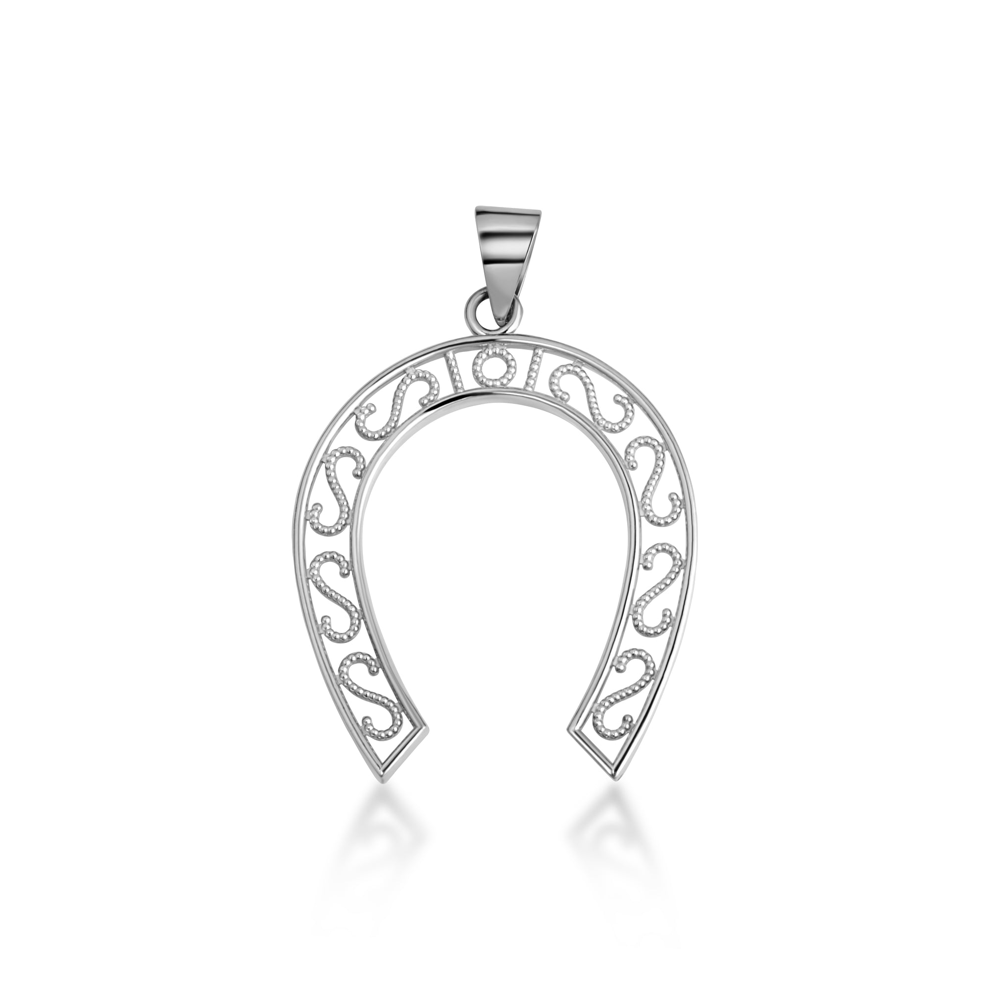 Sterling Silver Lucky Horseshoe Filigree Pendant Necklace