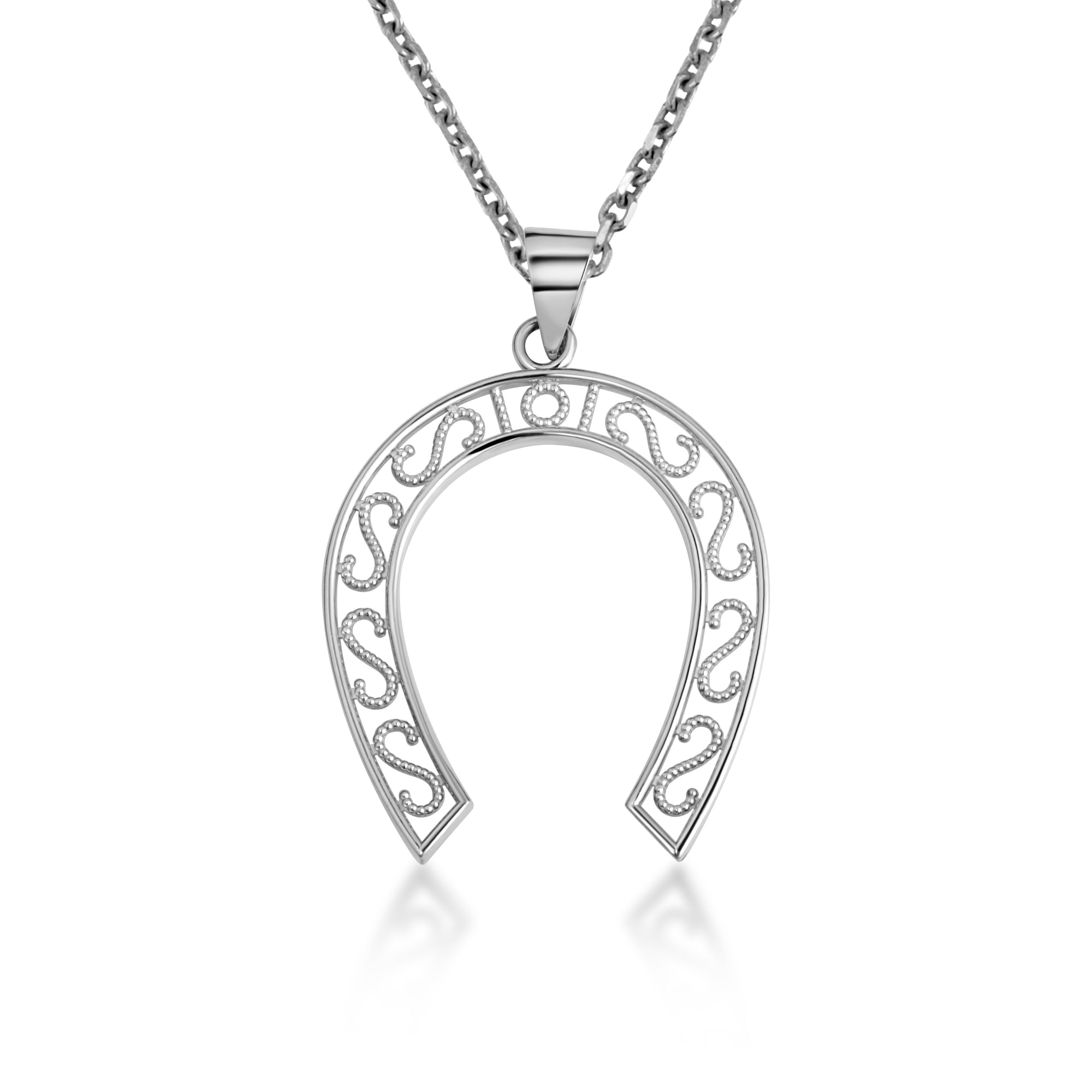 Sterling Silver Lucky Horseshoe Filigree Pendant Necklace, view 4