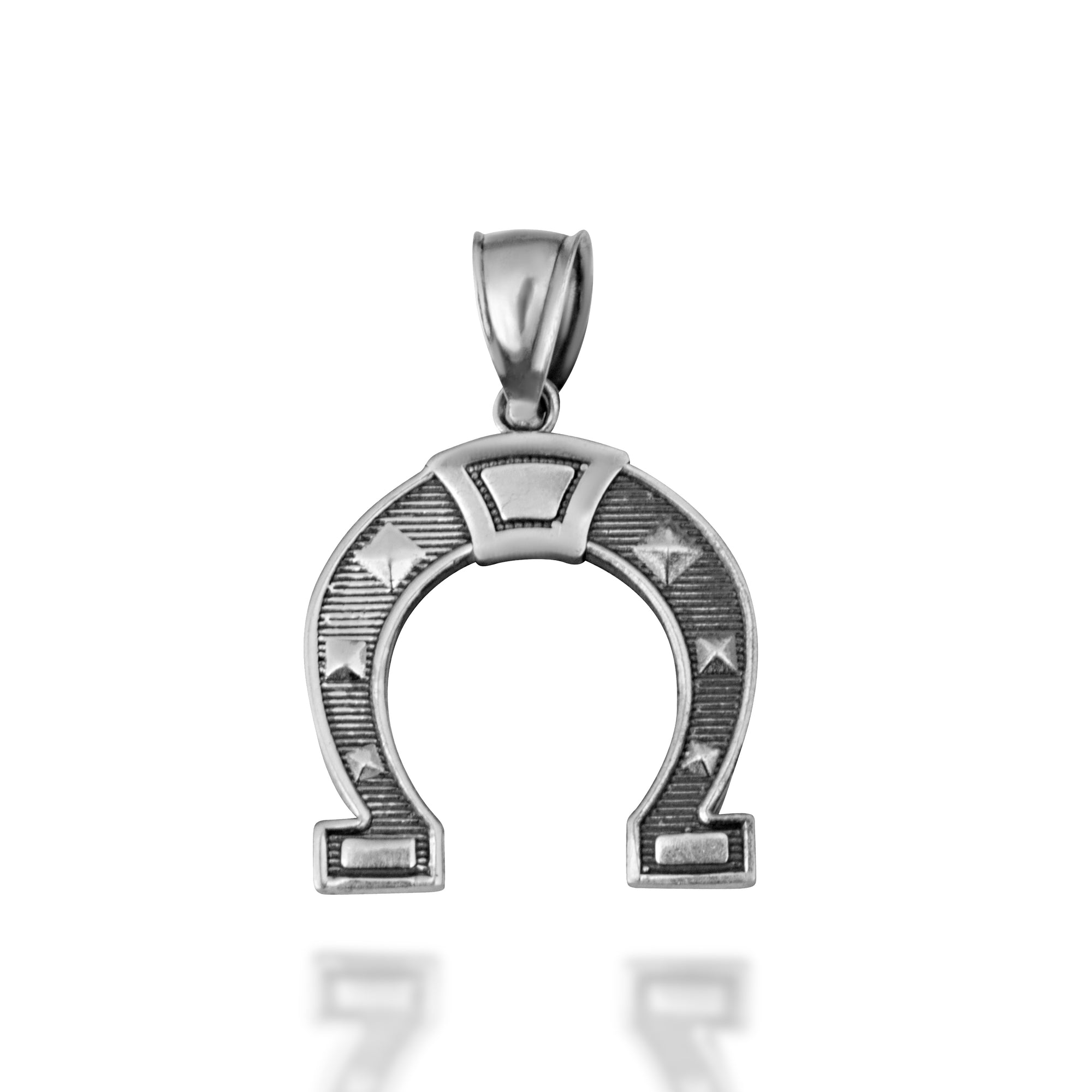 Sterling Silver Lucky Horseshoe Oxidized Charm Pendant Necklace