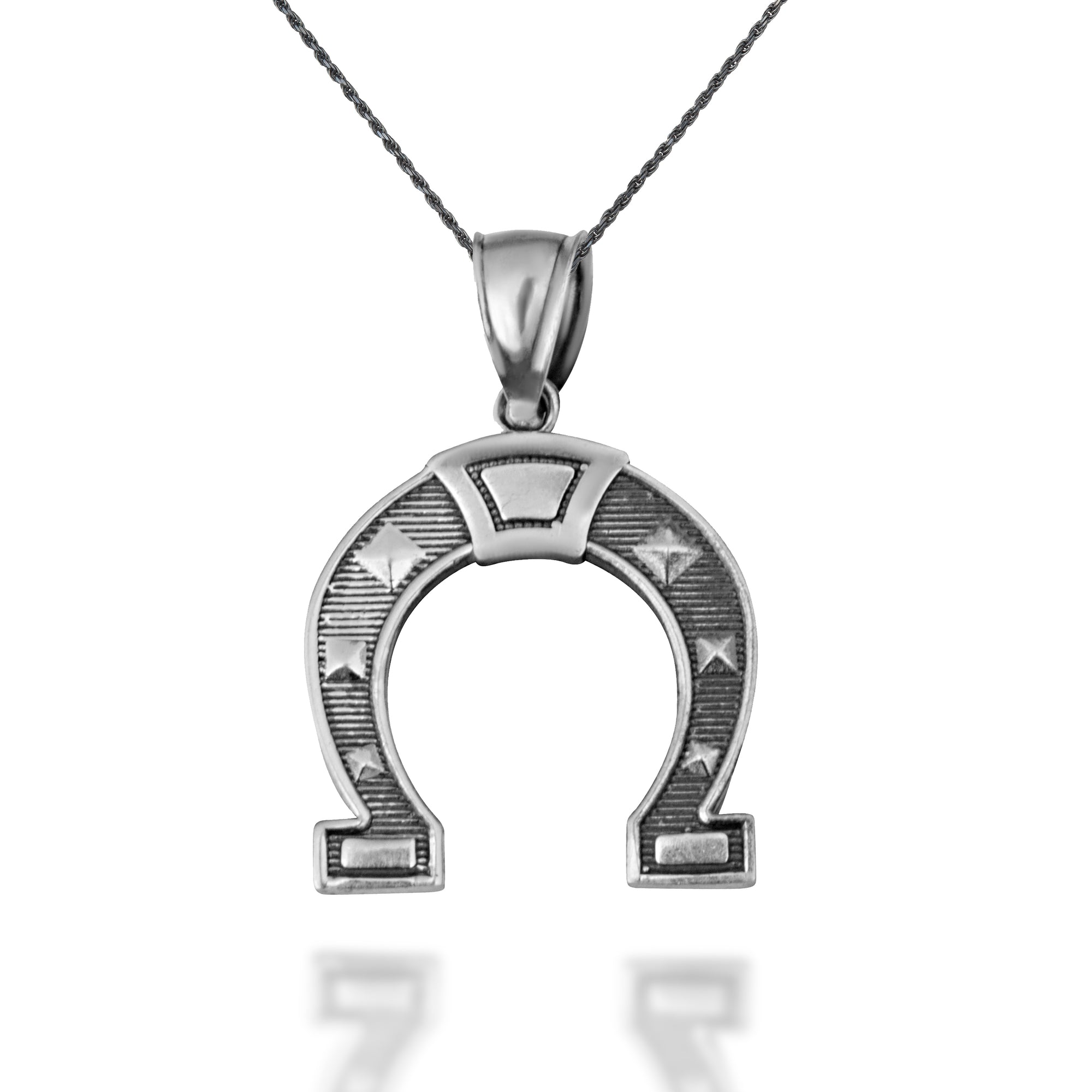Sterling Silver Lucky Horseshoe Oxidized Charm Pendant Necklace, view 7