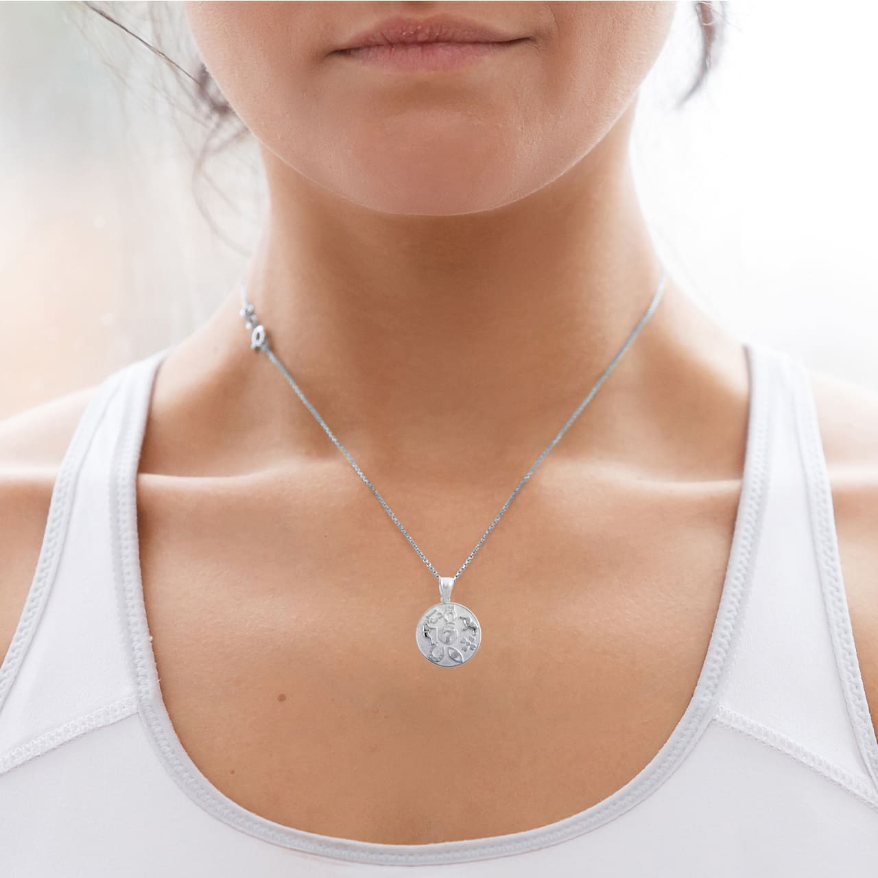 Sterling Silver Lucky Symbols Beaded Medallion Pendant Necklace, view 2