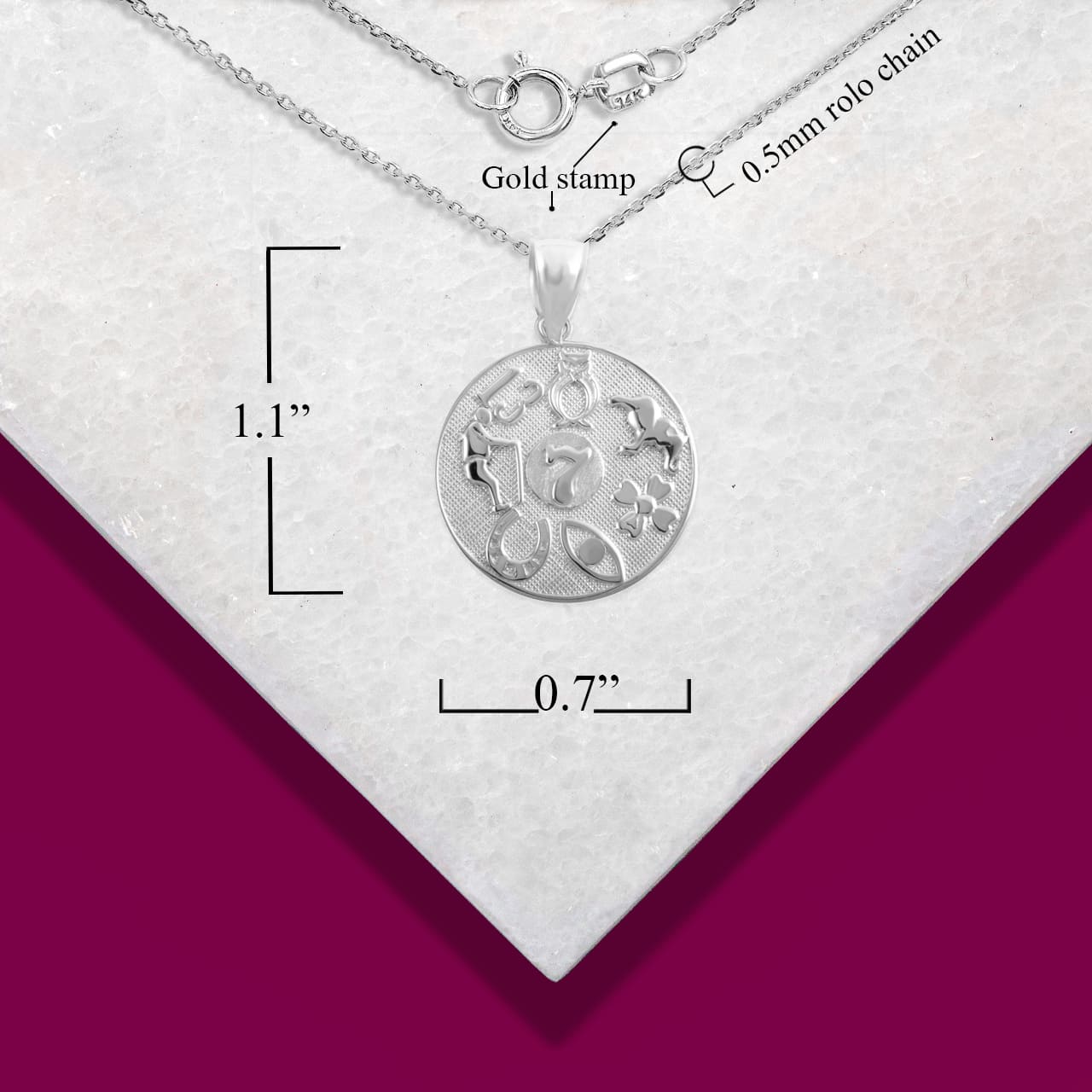 Sterling Silver Lucky Symbols Beaded Medallion Pendant Necklace, view 3