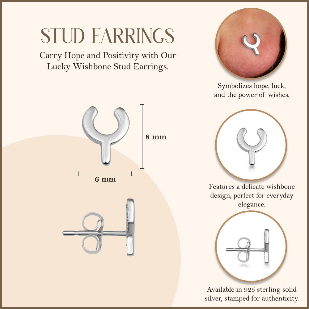 Sterling Silver Lucky Wishbone Stud Earrings, view 3