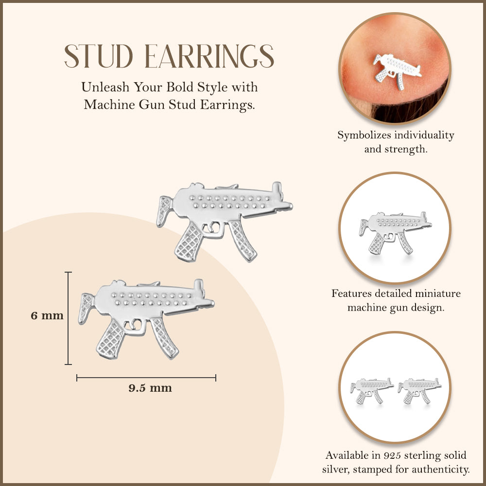 Sterling Silver Machine Gun Stud Earrings, view 3