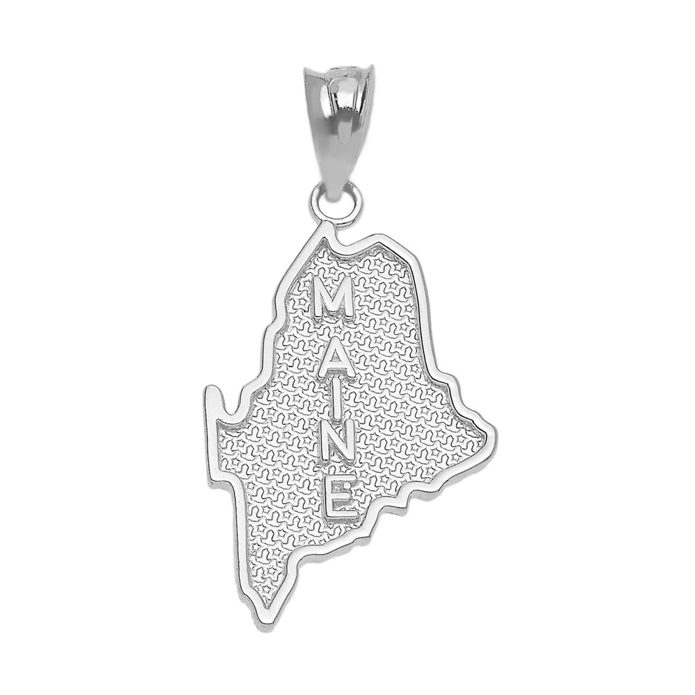 Sterling Silver Maine State Map Pendant Necklace, view 2