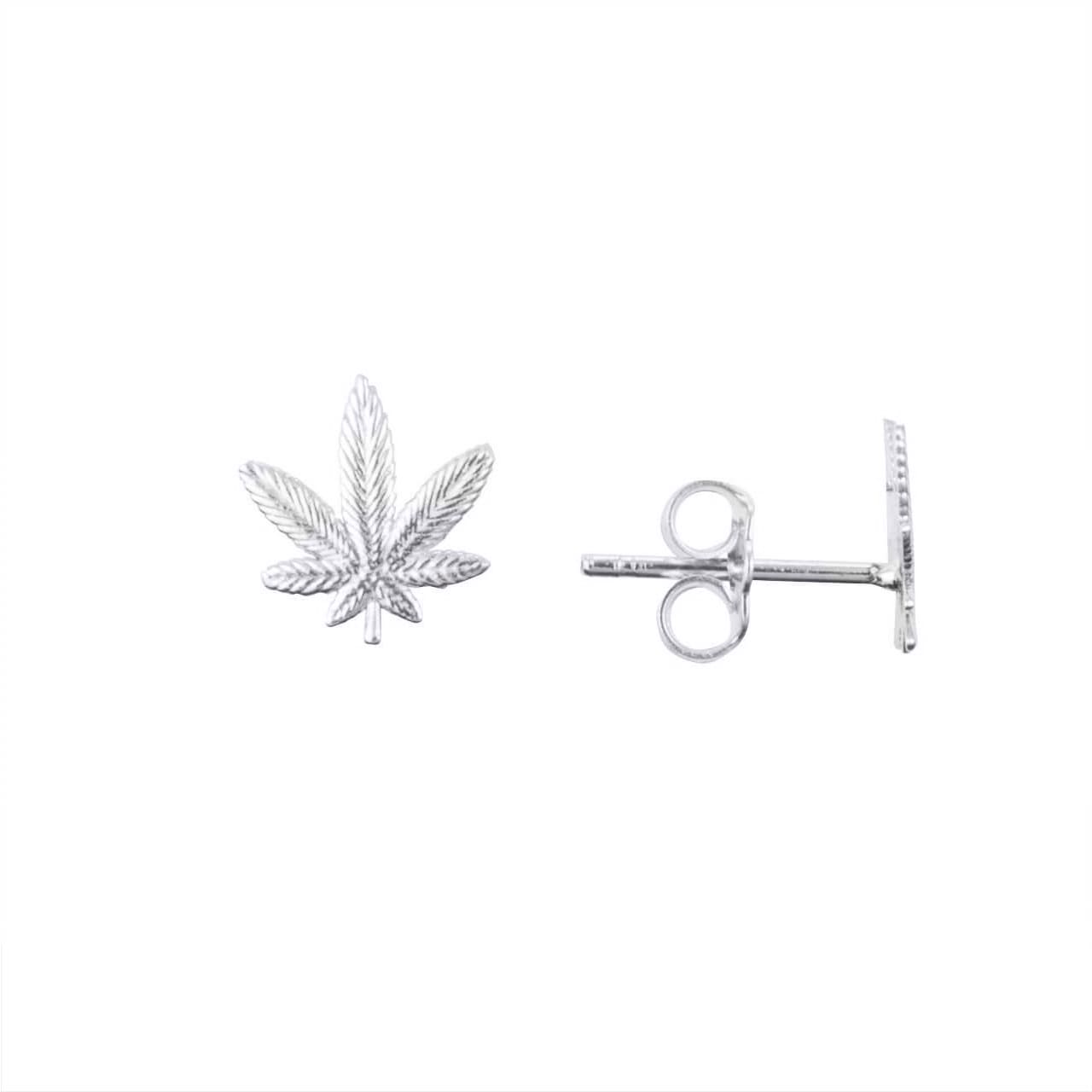 Sterling Silver Marijuana Leaf Weed Stud Earrings, view 4